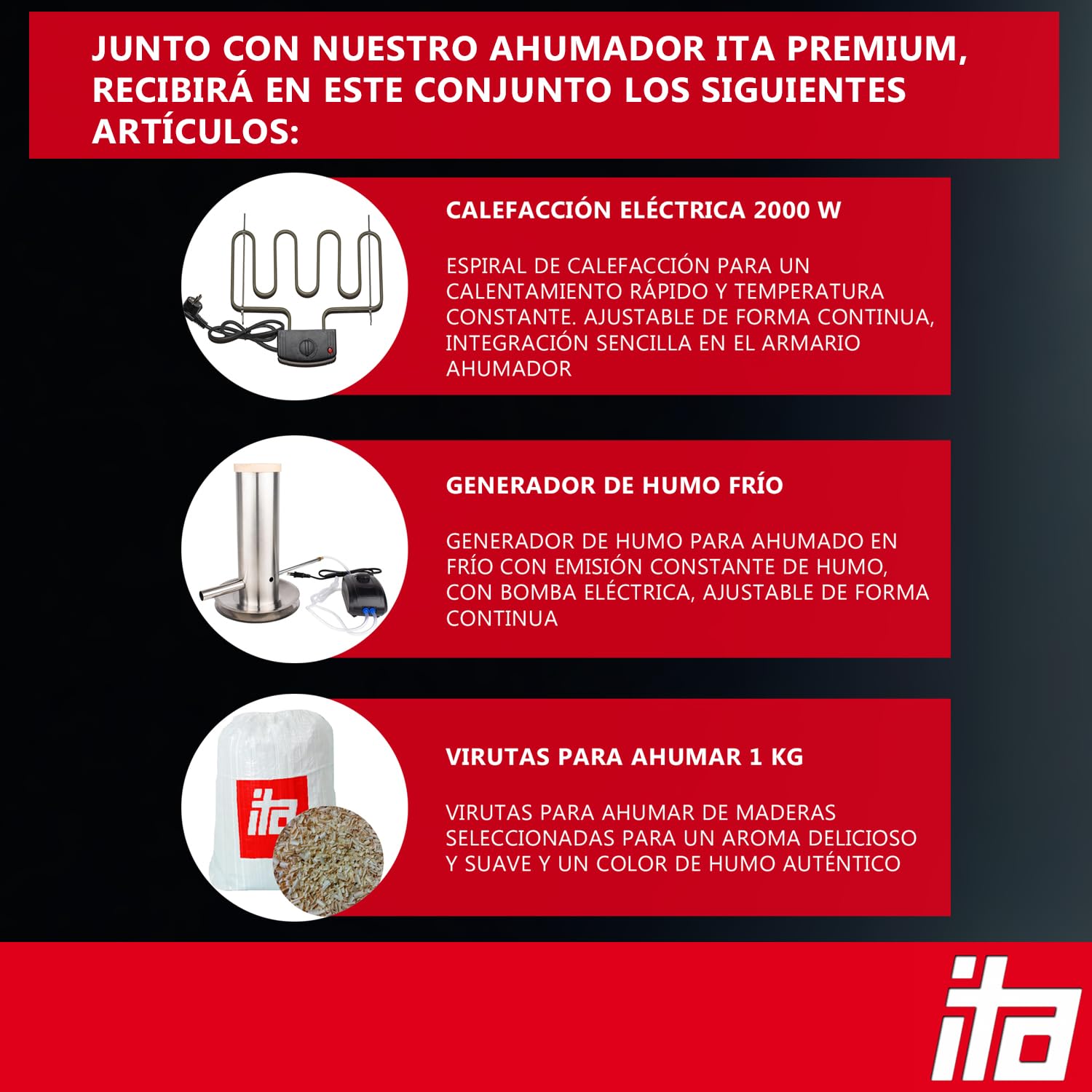 ITA Ahumador Eléctrico 7012 - Set de Smoker con Calefacción, Generador de Humo - Armario con Ventana y Chimenea - Acero Aleado - Calidad UE, Directo del Fabricante - 81 cm con 3 Estantes
