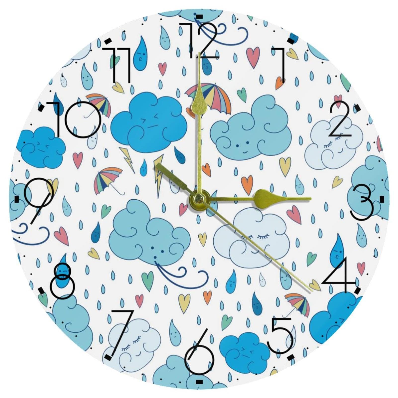 Horloge murale ronde silencieuse 25 cm bleu pour chambre et bureau