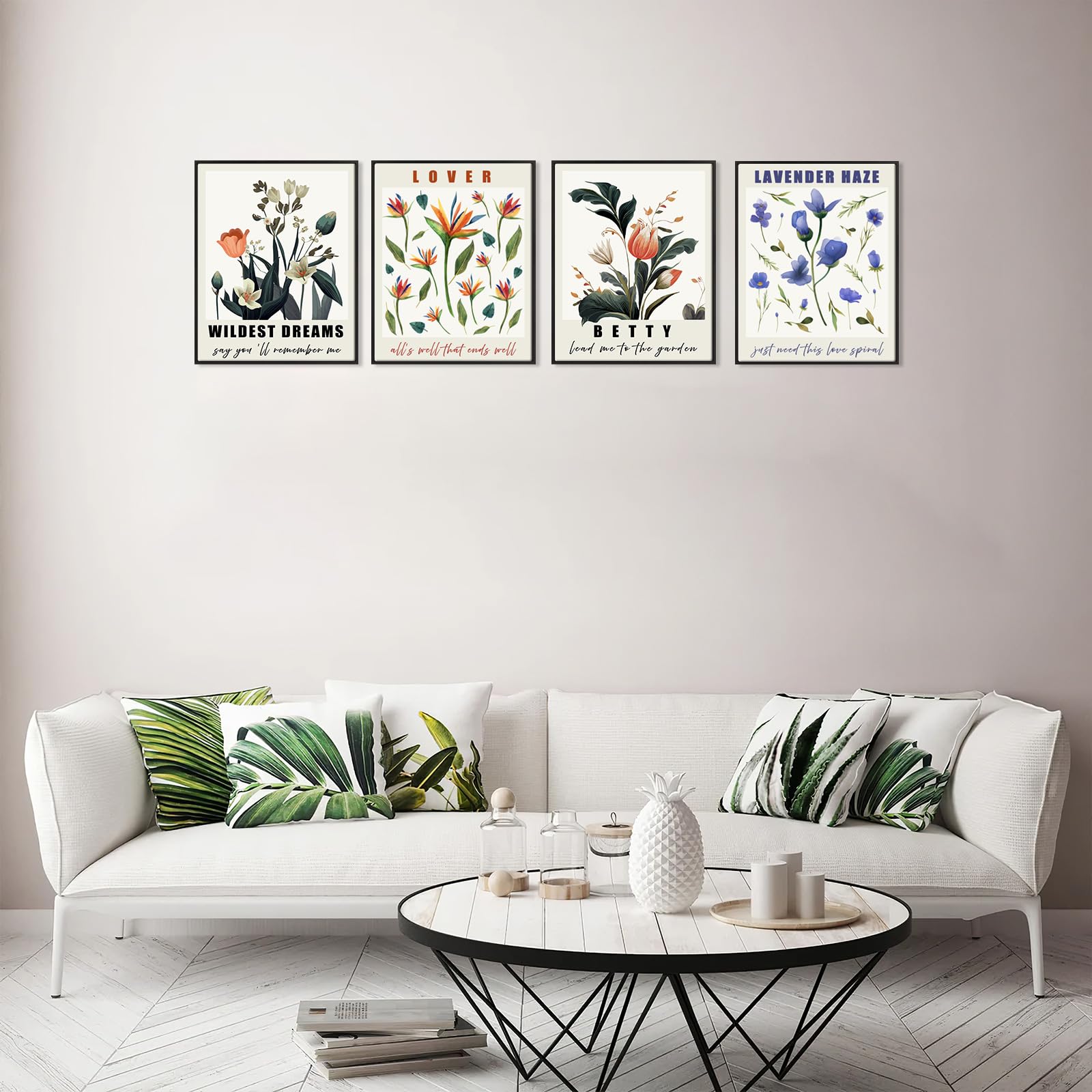 VGICH Stampa artistica da parete con cornice, splendido set di poster floreali per la decorazione della stanza, decorazione estetica da parete, pop country, cantante folk, musica mezzanotte, stampa