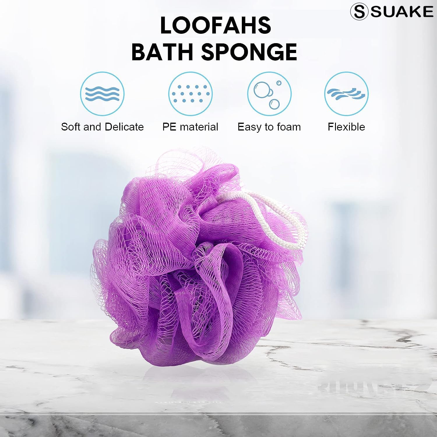 SUAKE Loofah for Bathing – Loofah Scrub Sponge & Body Exfoliator for Men & Women | Soft Shower Loofah with Hanging Handle & Wall Hook – Gentle Bathing Puff - Image 3 thumbnail