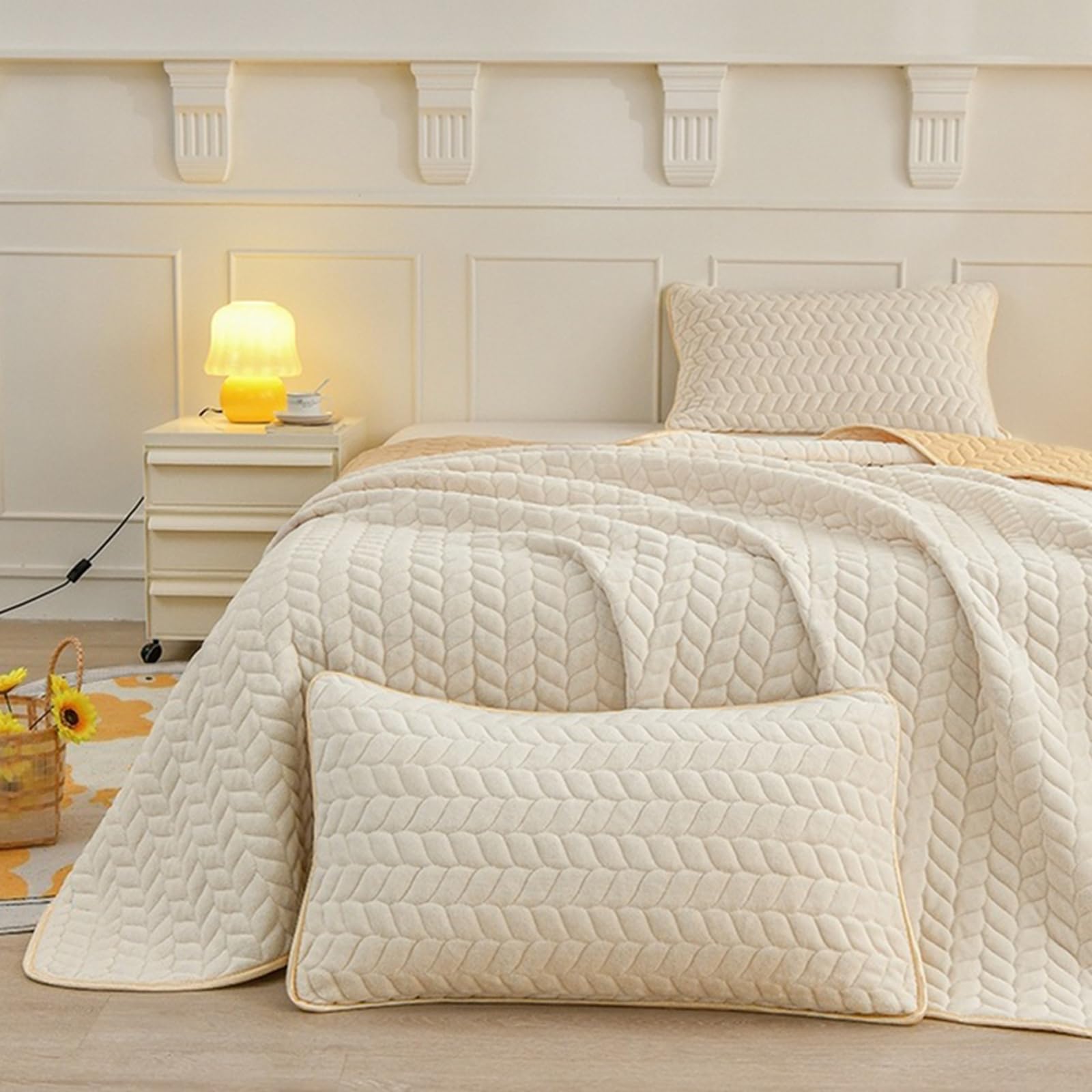 HAIBA Tagesdecke 90 x 200 cm Plüsch Flanell Bettüberwurf Sofa Beige
