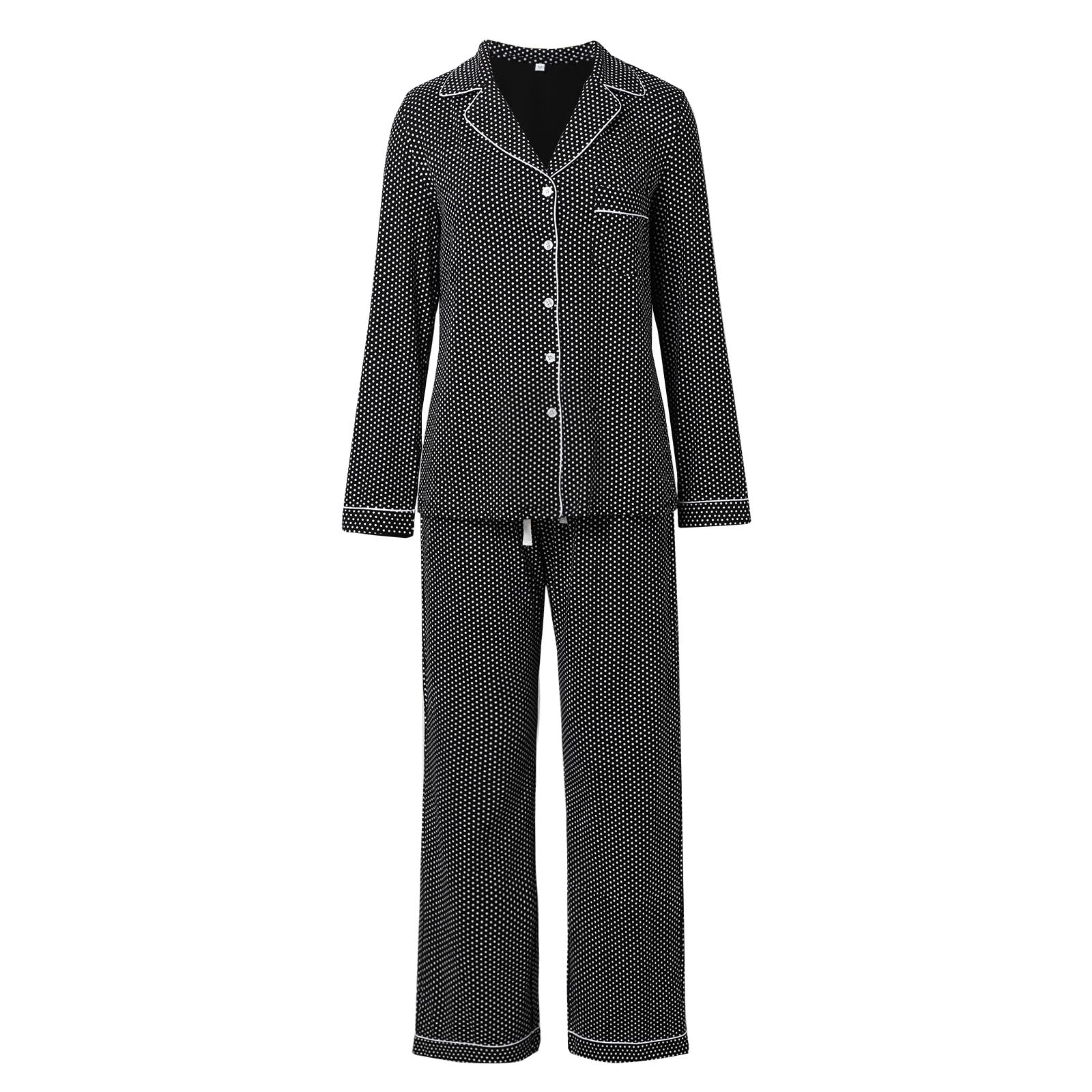 Genérico Pijama Mujer Largo - Pijama de Mujer de Manga Larga Ropa de Dormir Suave con Botones Conjunto de Ropa de Dormir
