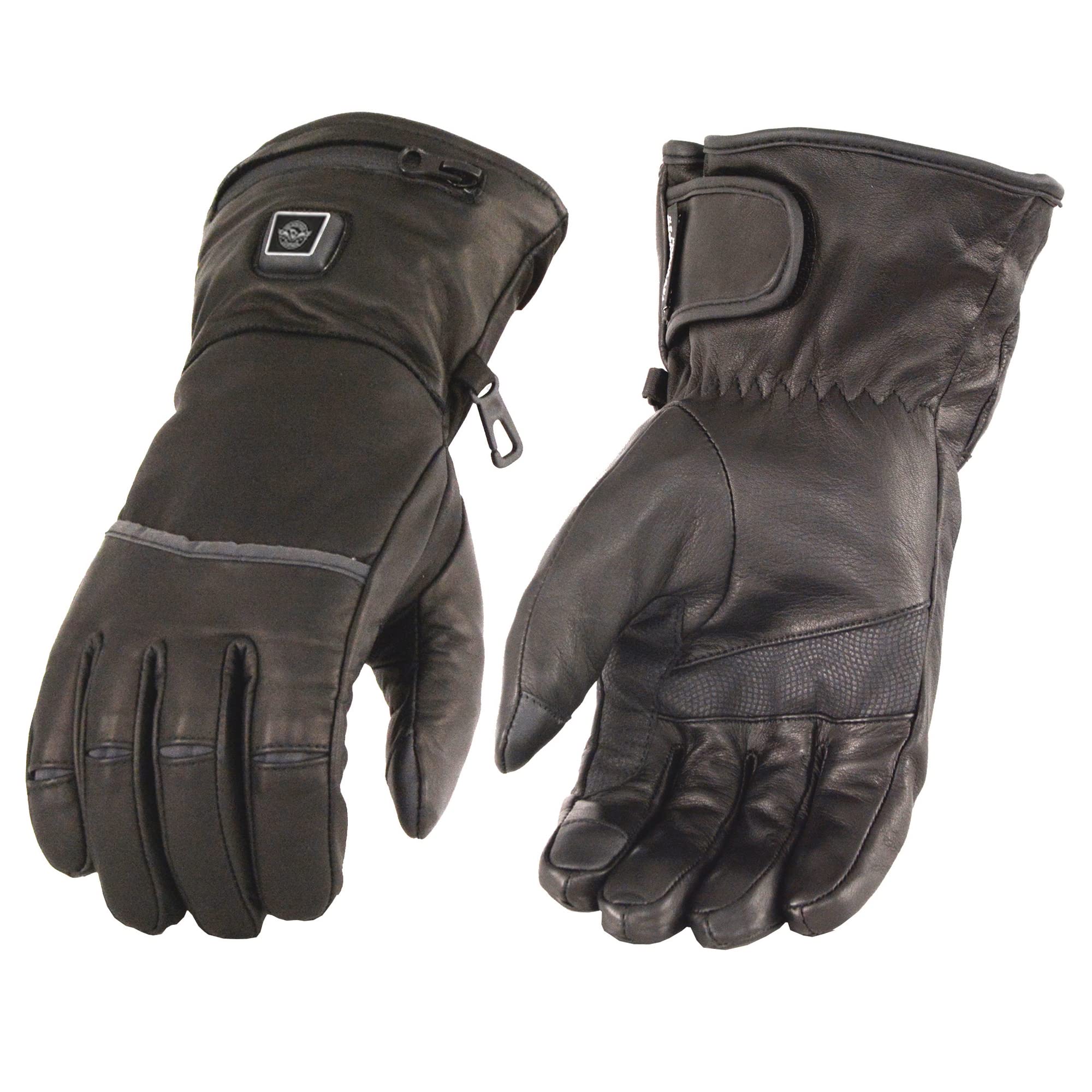Men's Heated Leather Gauntlet Gloves w/Touch Screen Fingers (Medium)
