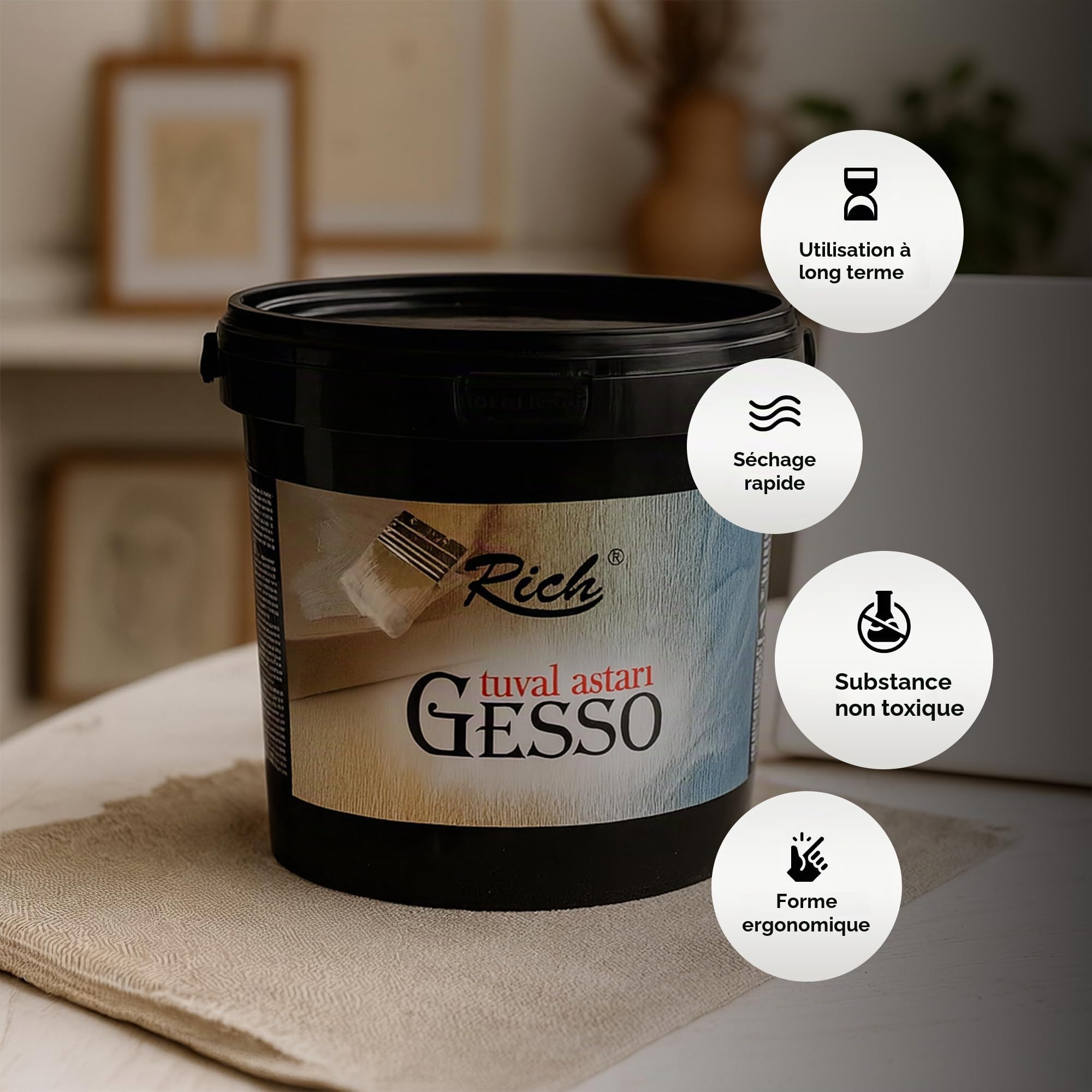 Rich Gesso Apprêt 1000 g - À base d'eau - Hautement pigmentée - Pour peintures à l'huile et acryliques - Utilisation polyvalente sur bois, tissu et papier