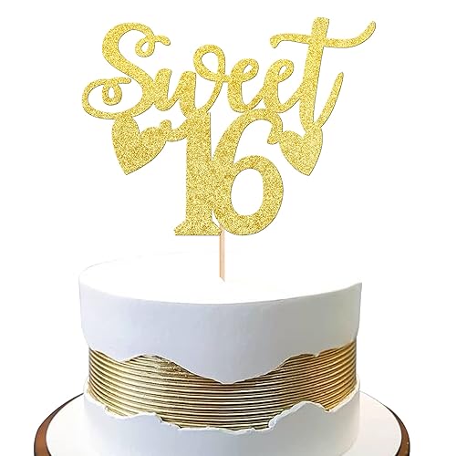 1 pieza de decoración de pastel de 16 años con corazón con purpurina de dieciséis cumpleaños número 16 feliz 16 para tartas de cumpleaños de 16