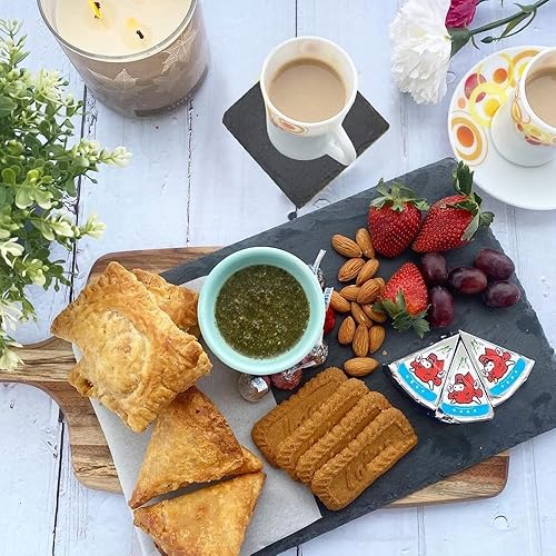 Miniatura 3 de Paquete de 8 tablas de charcutería de pizarra negra de 12 x 7 pulgadas con borde natural para comedor, fiesta, tabla de quesos para pasteles,