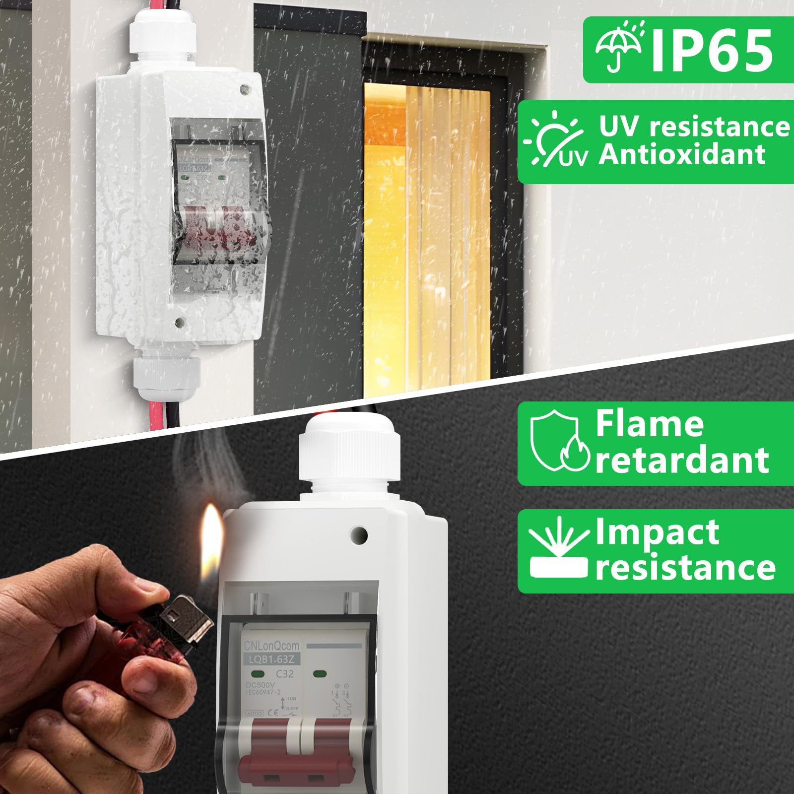 CNLonQcom Solar Panel Disconnect Switch 32 Amp 500V DC Miniature Circuit Breaker with PV Connector and IP65 Waterproof Box for Outdoor PV or AC Stystem