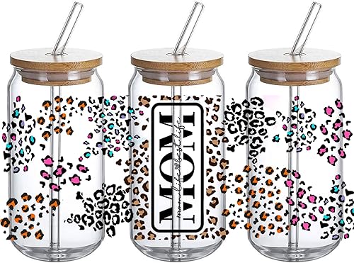 Calcomanía de transferencia de vidrio UV DTF, 3 unidades, regalos para mamá, transferencia de manualidades de leopardo, calcomanía impermeable para