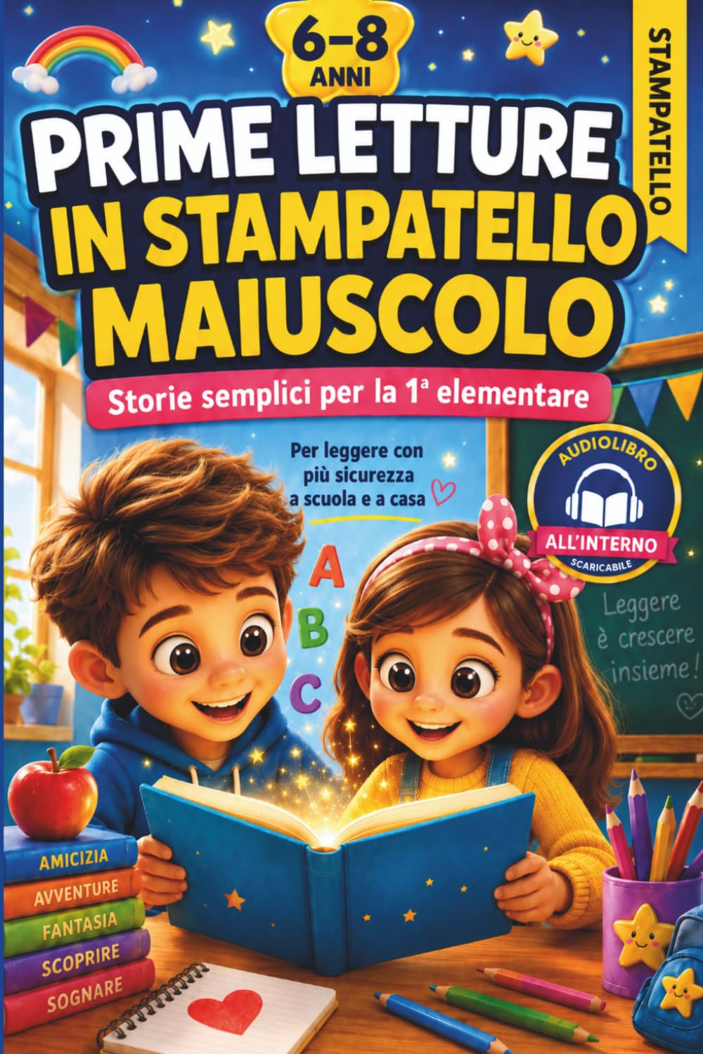 Prime letture in stampatello maiuscolo: Primo anno di scuola primaria 6-8 anni con audiolibro QR, storie brevi per migliorare lettura, fluidità e sicurezza in classe