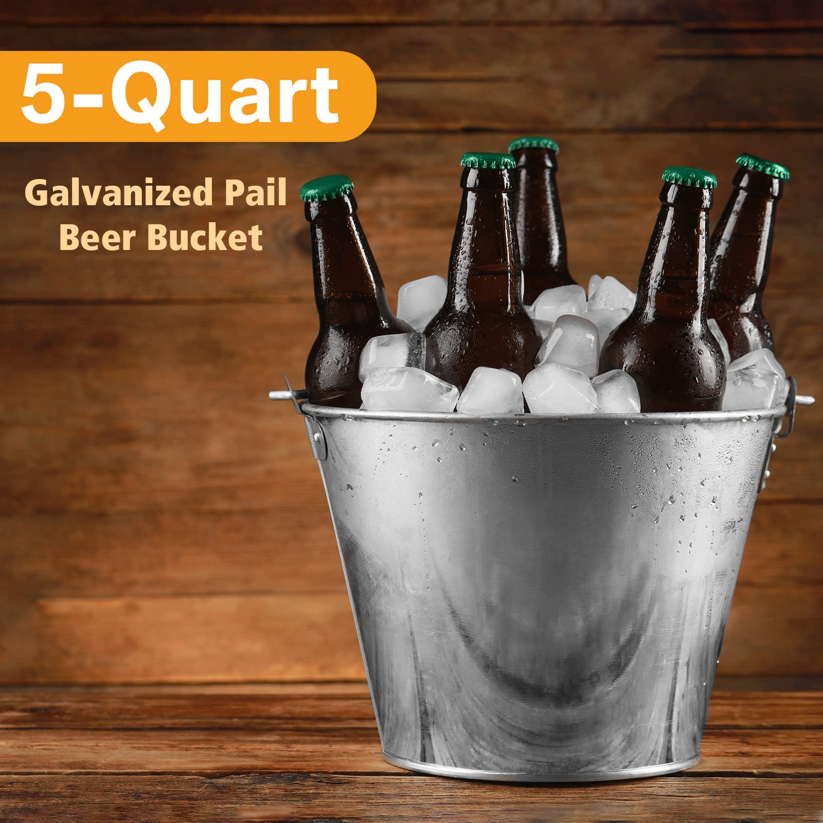 6 cubos galvanizados de 6.7 x 9.5 x 7.5 pulgadas, cubo de cerveza de hielo de 5 litros, lata plateada, recipiente de acero grande con asa para vino, champán, bar, cocina, interiores y exteriores,