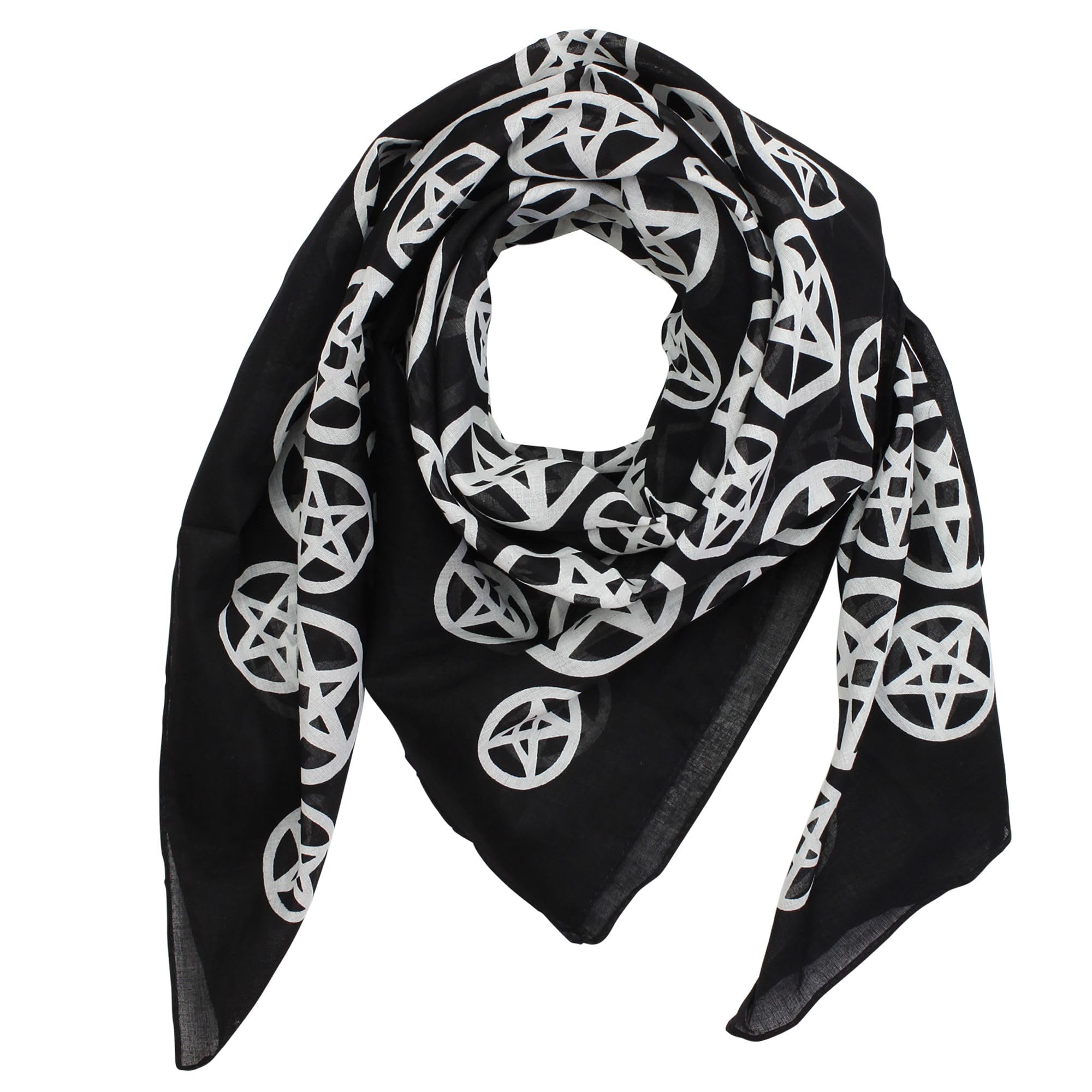 Freak Scene Cotton Scarf - pentagram - black-white - squared kerchief