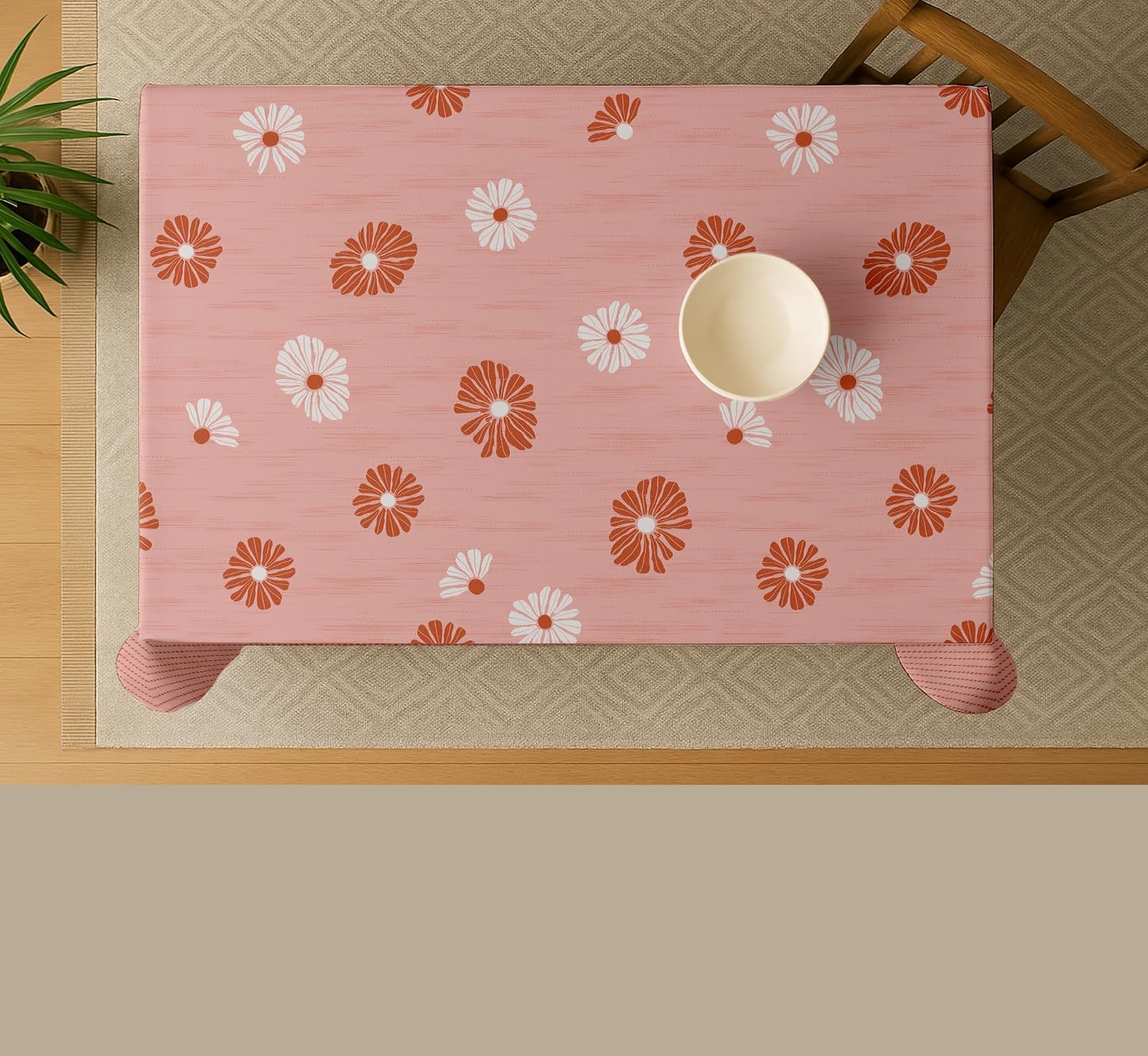 Floral Design Tablecloth - Pink 54X54 Inch Cotton Twill Dining Table Cover, Perfect for 4 Seater Tables, Durable, Washable, Wrinkle Resistant, Ideal for Festive Occasions & Gatherings
