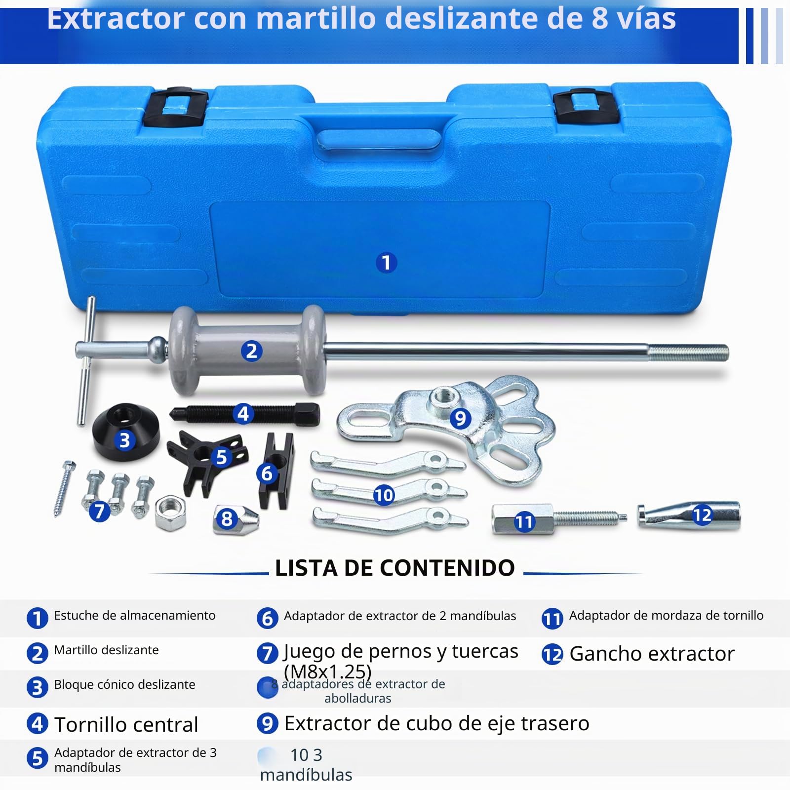 FreeTec 8 en 1 Extractor de Martillo Inercia, Extractor Bujes y Rodamientos con Martillo Deslizante, Extractores Buje Trasero, 3 Garras Extractores Rodamientos Internos, Extracción Abolladuras Coche