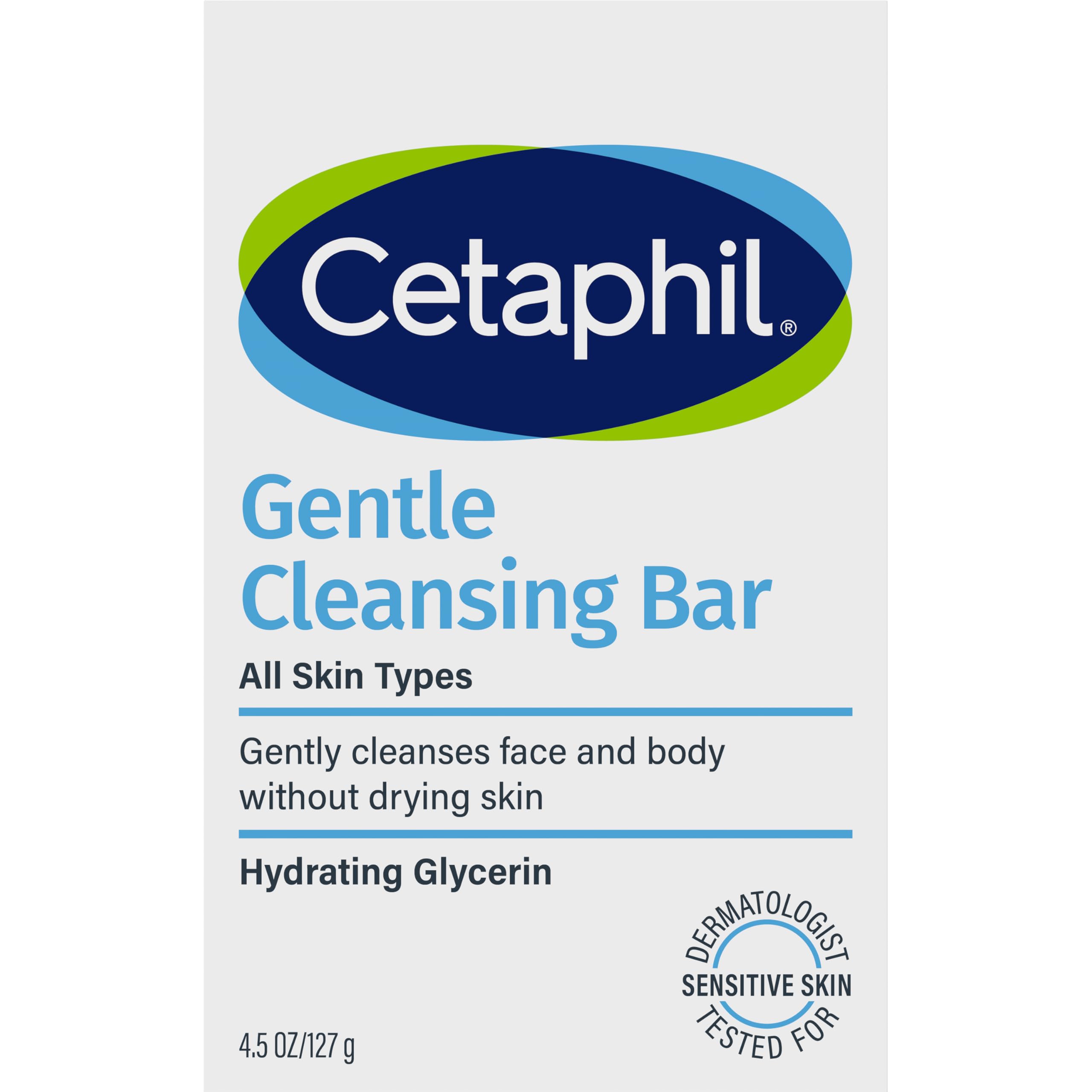 Gentle Cleansing Bar, Face & Body Wash for Men & Women, Dry to Normal Sensitive Skin, Unscented, 127g