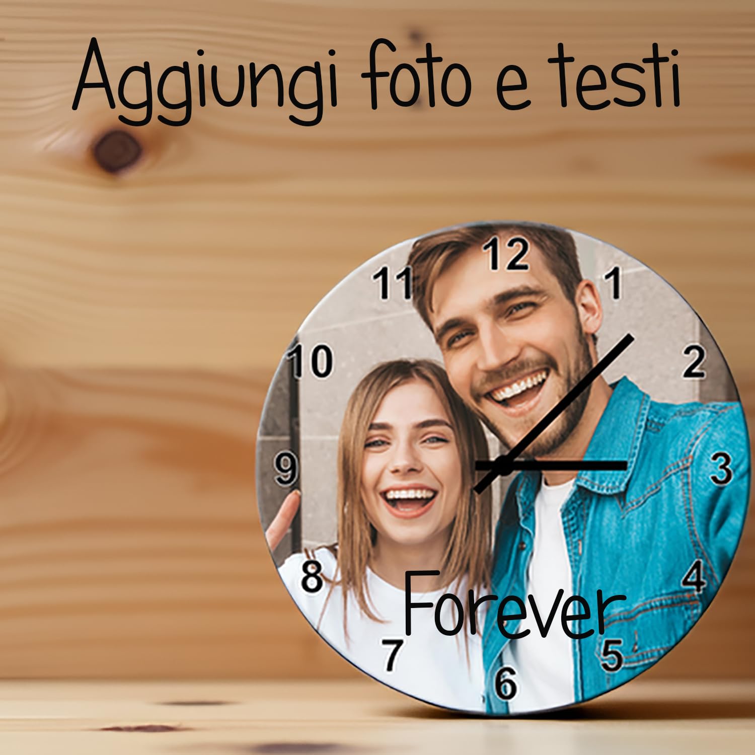 Stileitaliano Orologio da Parete personalizzato in legno moderno con Numeri Bianchi Orologi a muro con foto stampa fotografica 25cm x 25cm Idea Regalo per la Casa (Rotondo)