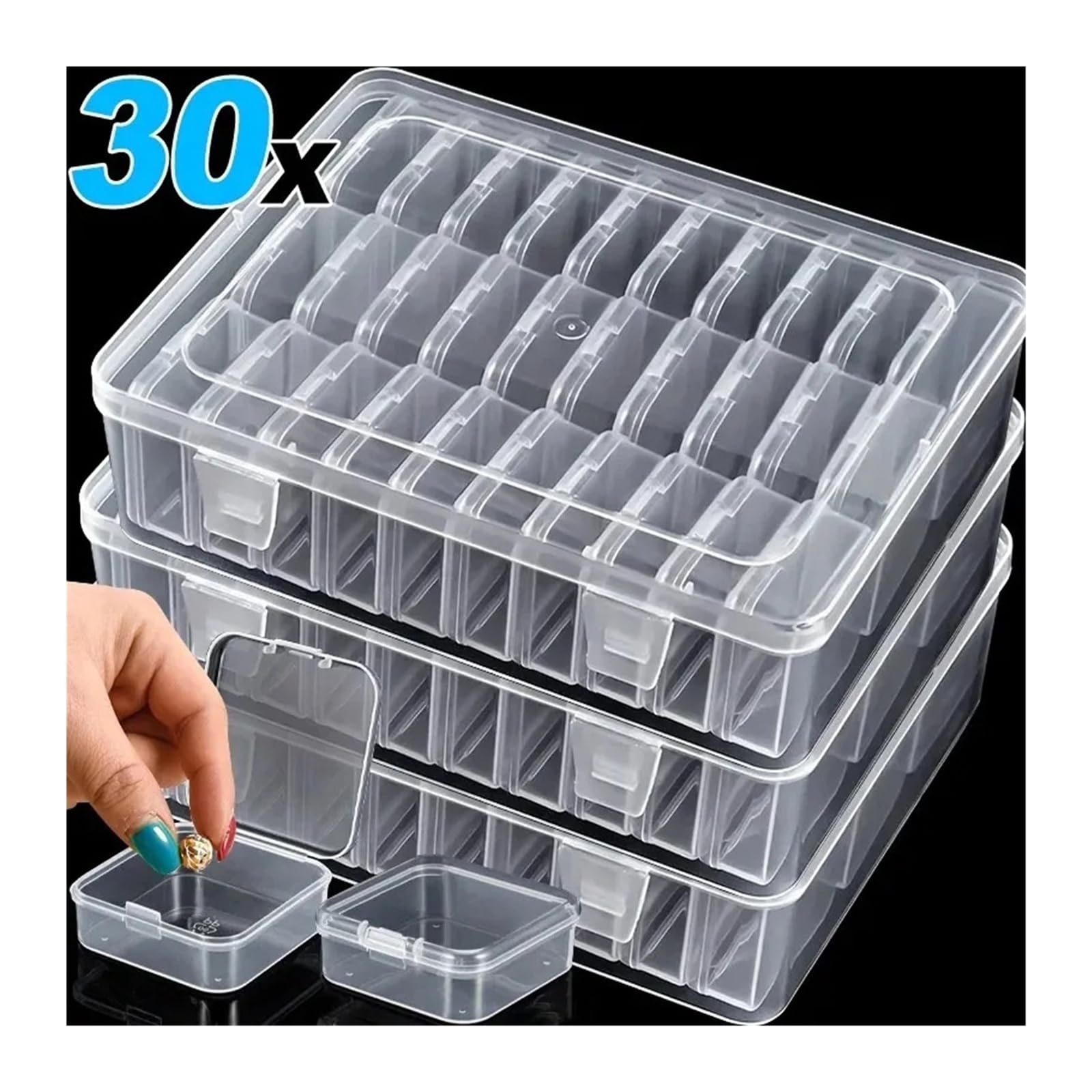 Generico 30 scatole organizer in plastica trasparente con strass for perline/gioielli