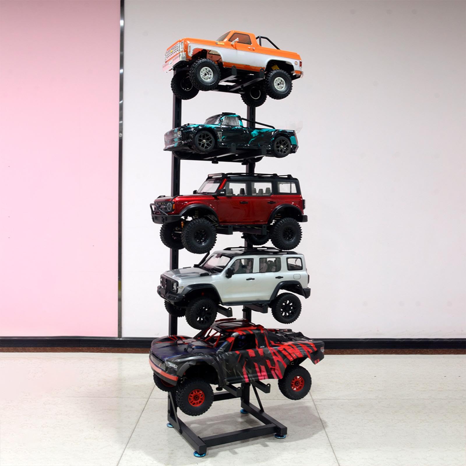 Soporte de Exhibición para Coches RC, Estante para Coches RC, Soporte de Almacenamiento, Metal, Multinivel, Altura Ajustable, Ahorra Espacio para Sala, 5 Capas