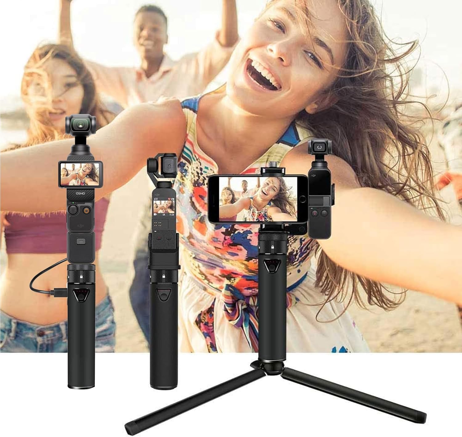 Smatree Portable Osmo Pocket 2 PowerStick(PowerBank) Compatible for DJI Osmo Pocket 2/ Pocket 1, Handheld Smartphone Holder Mount Pocket Bracket Set with Tripod for Osmo Pocket