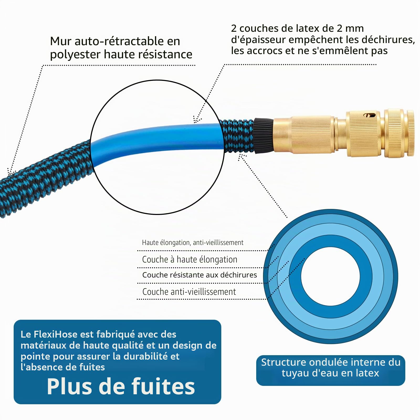 GARDIFE - Tuyau d'arrosage extensible 100FT/30M - Avec buse de tuyau à 10 fonctions - Extra résistant - 3750D - Tuyau flexible avec accessoires en aluminium massif 3/4" - Pour l'extérieur