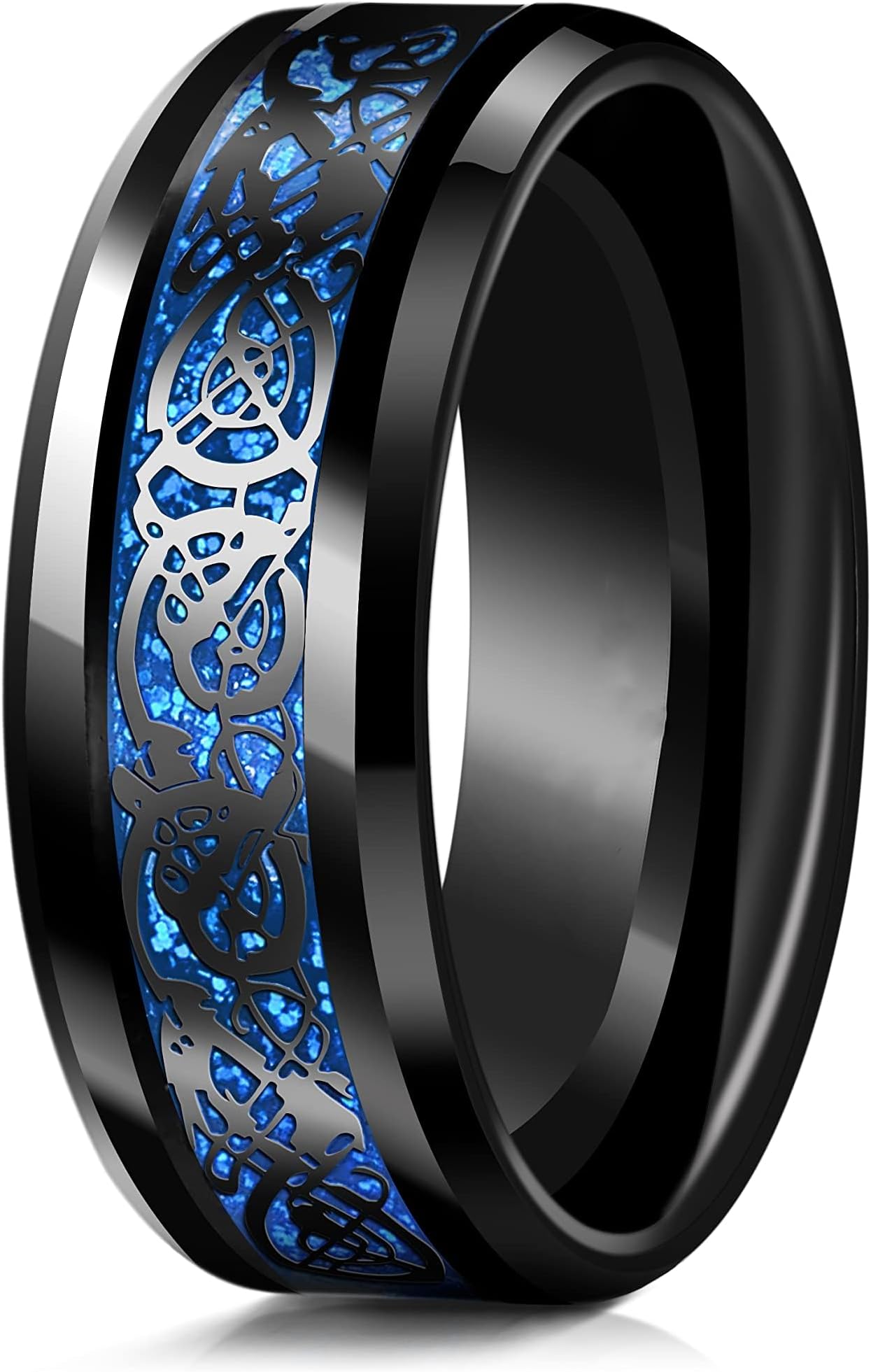 Tungsten Carbide Ring,Black Celtic Dragon Titanium Ring, Blue Carbon Fiber Inlay, Exquisite Jewelry, Suitable for Both Men and Women, Jewelry Gift (Size 7)