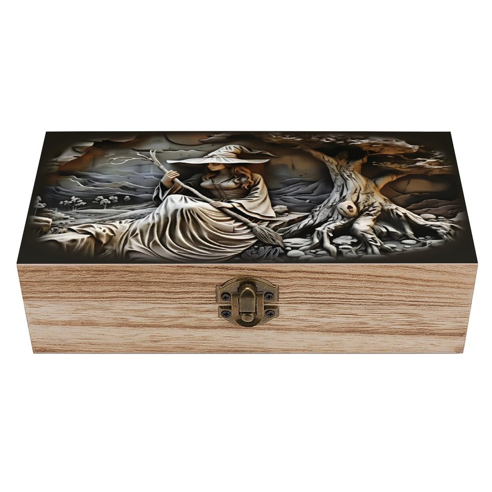 asbwuo Charming Witch Vintage Wooden Keepsake Box