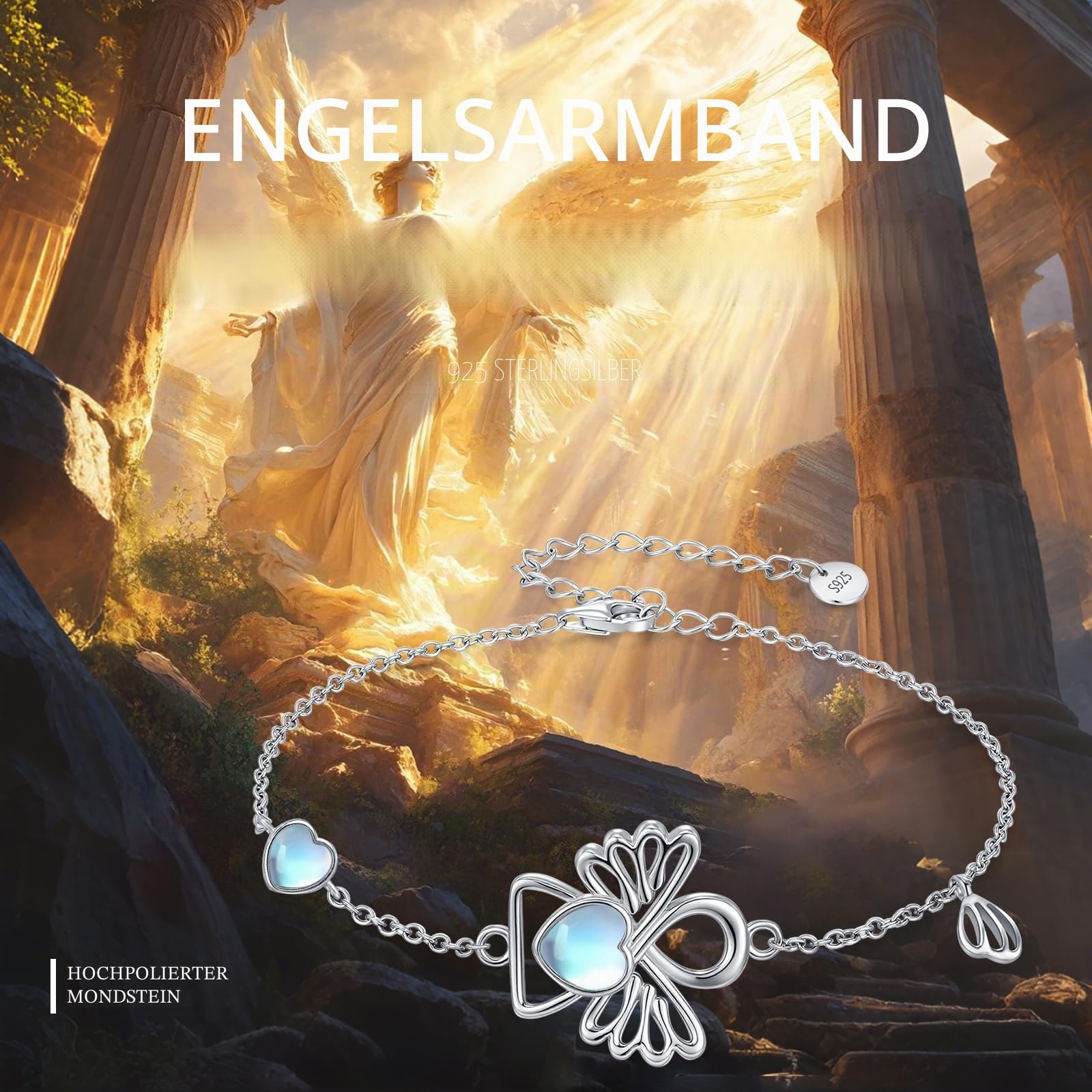 OHAYOO Delphin/Fuchs/Fatima/Schutzengel/Mondstein Armband 925 Sterling Silber Verstellbarer Armbänder Tier Schmuck Weihnachten Geschenke für Damen Mädchen Kinder
