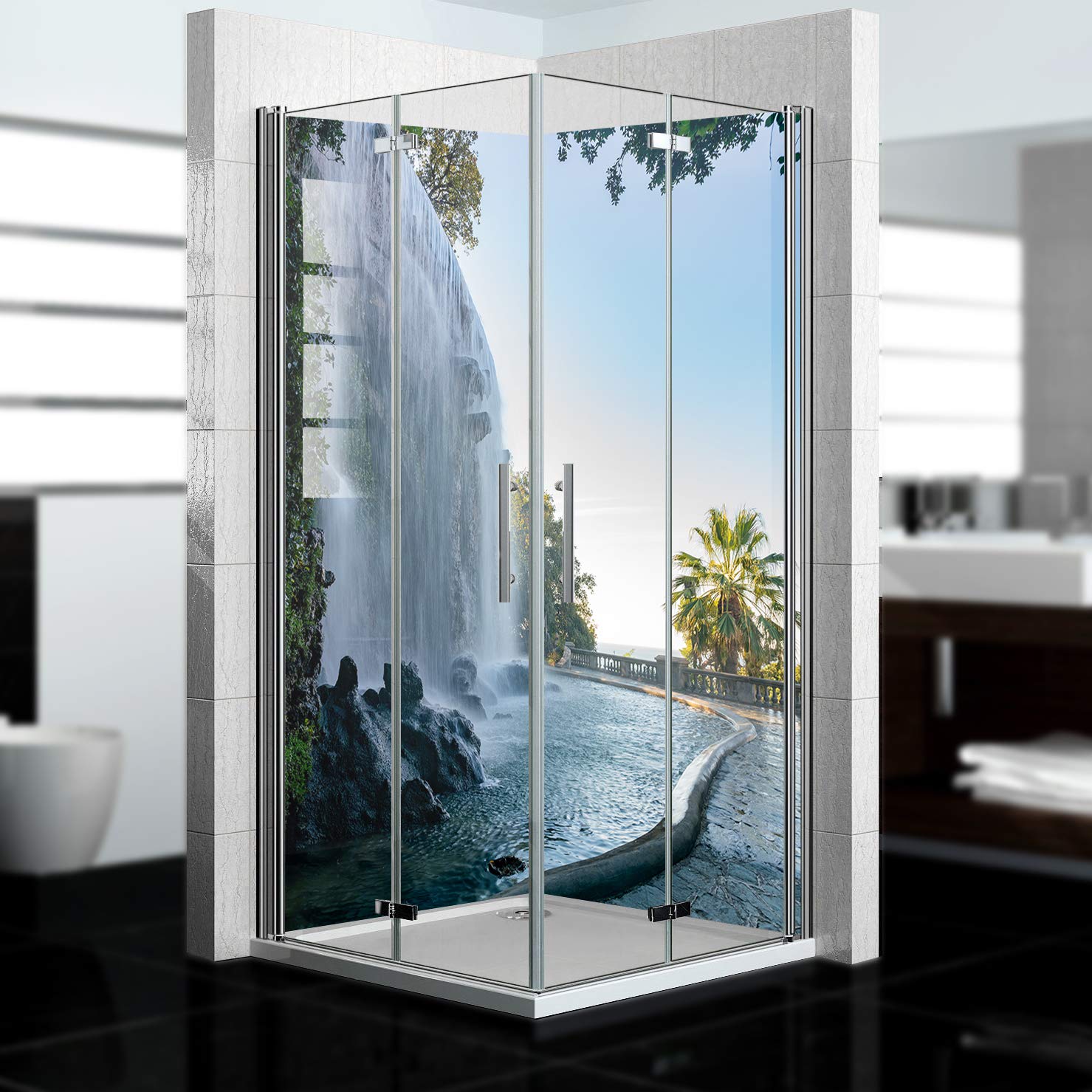 Dedeco Eck-Duschrückwand Wasserfest – V11 Motiv, 2x 90x200 Cm, Aluminium-Verbundplatte, Made In Germany