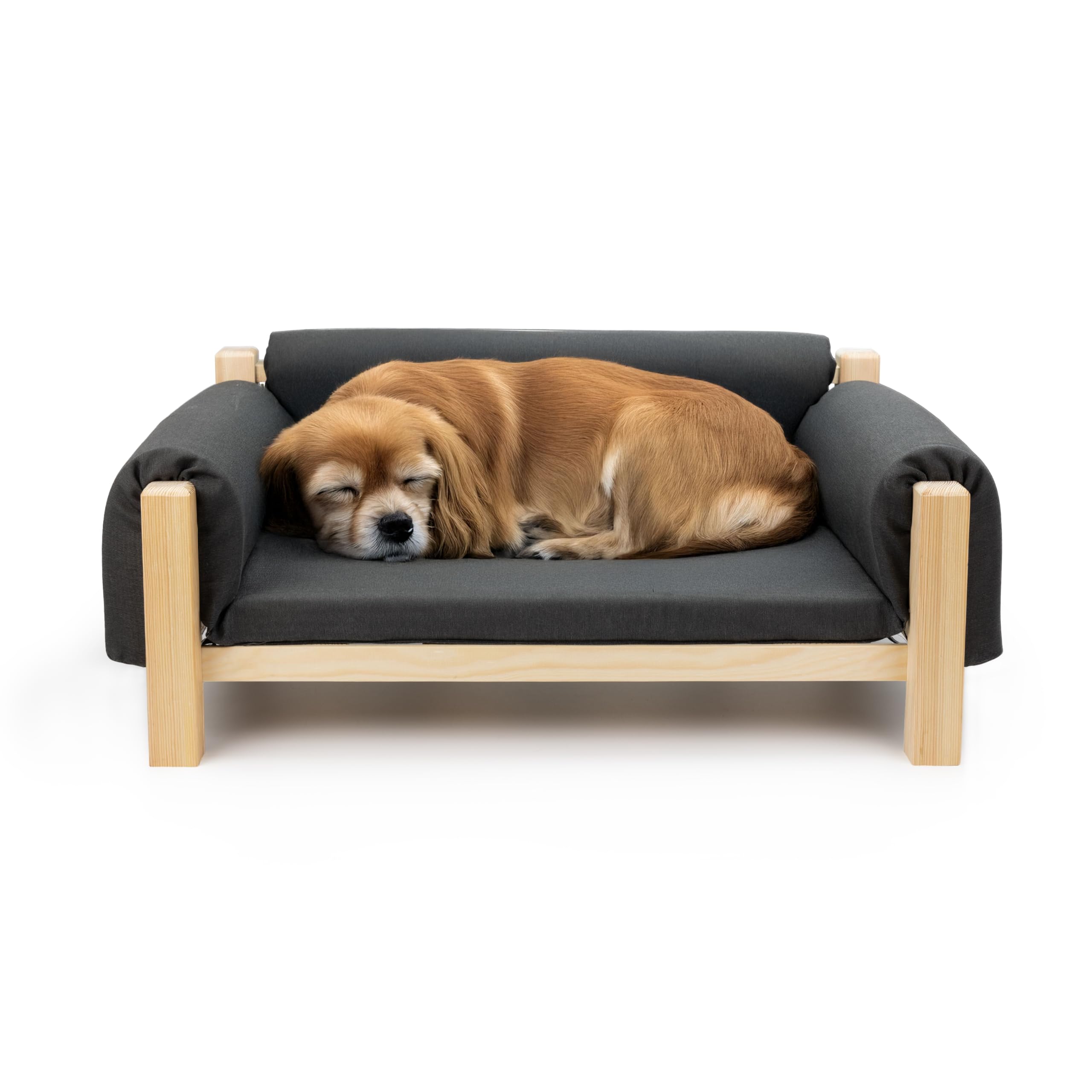 Ferplast FSC® Certified Wooden Cat and Dog Bed with Soft Cushion, Style, Comfort and Durability, 84 x 52 xh 34 cm.