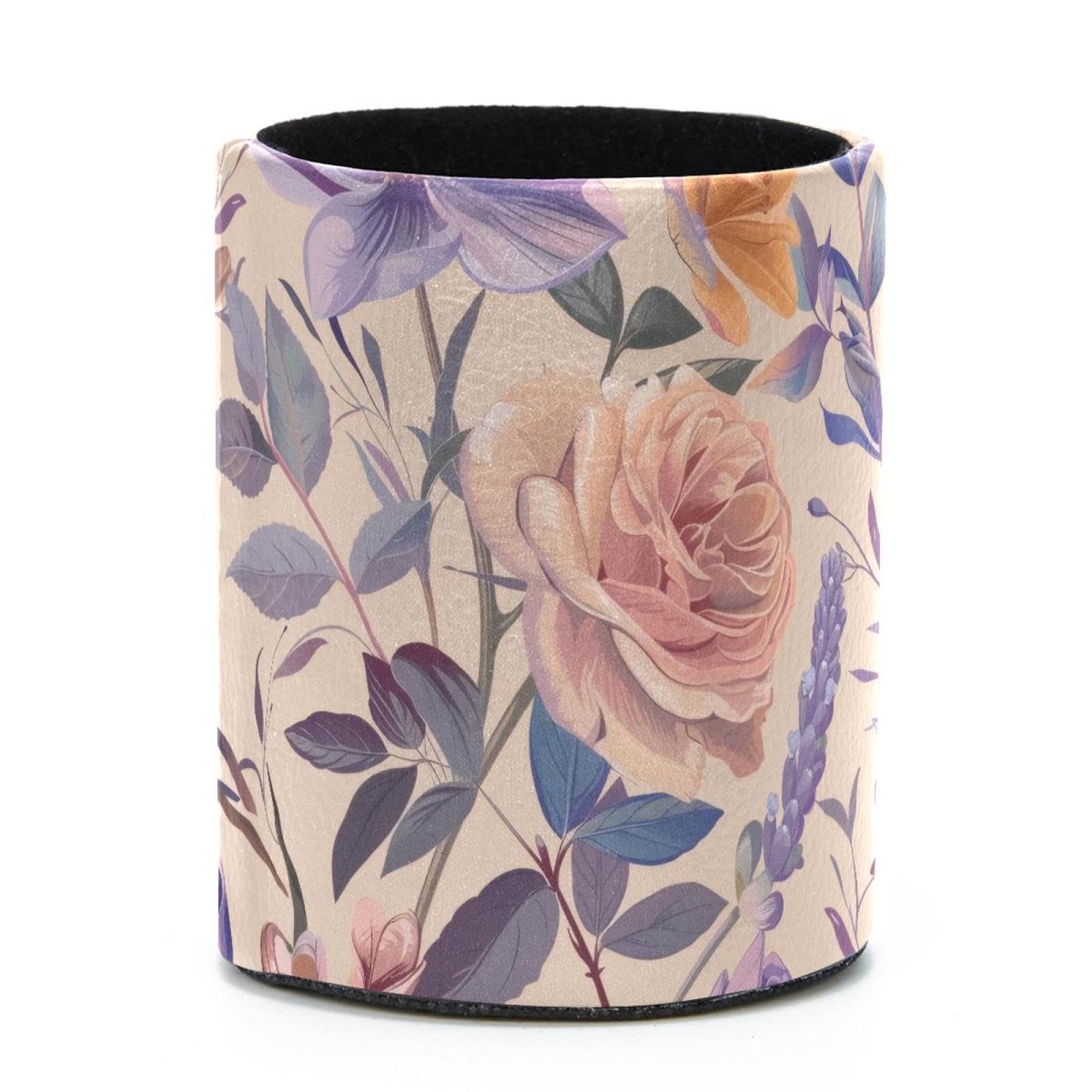 VAPOKF Round Pencil Holders for Desk, Lavender Rose Pen Holders Pen Pot Makeup Brushes Storage Desktop Stationery Supplies Organiser for Home Office