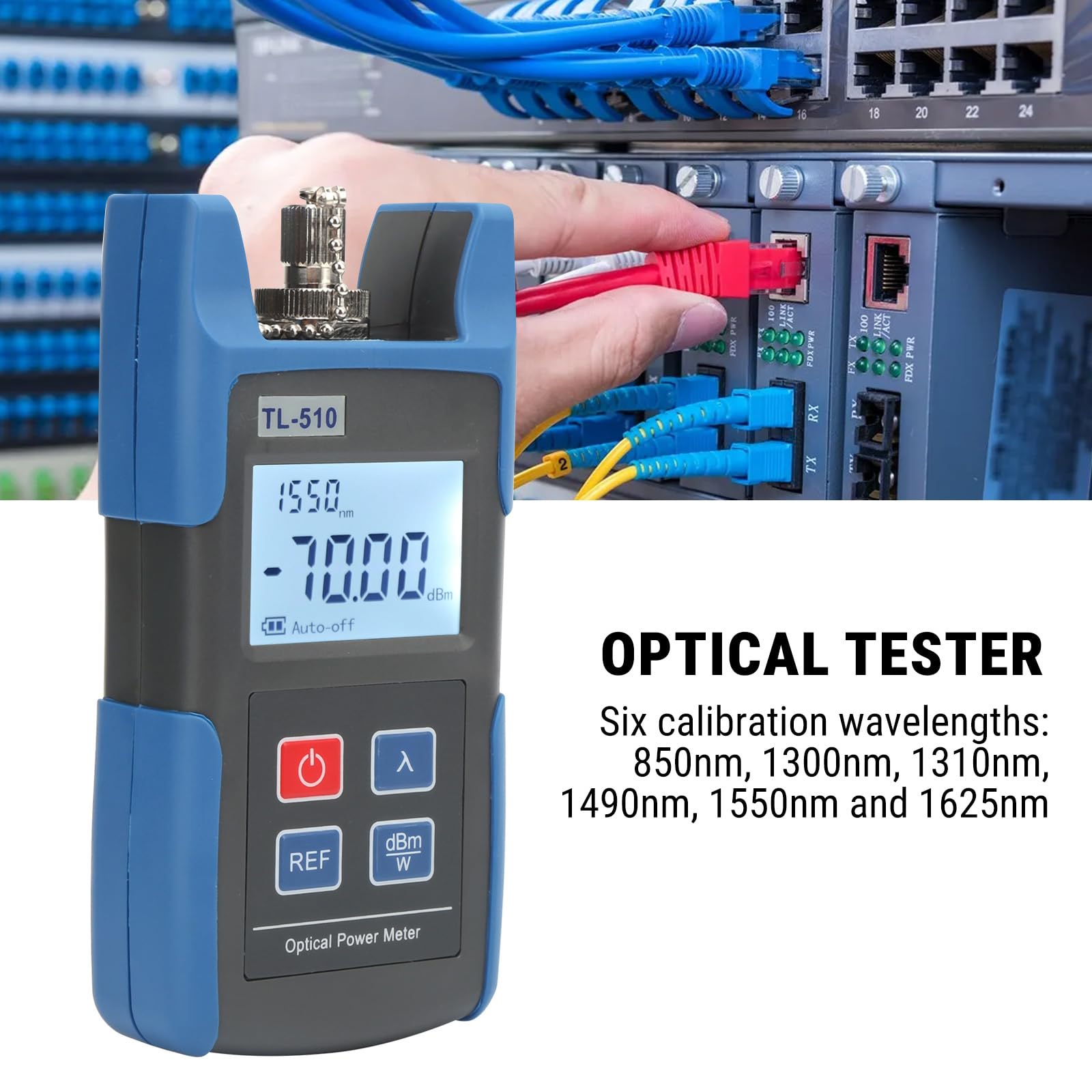 Fiber Optische Power Meter, 850/1300/1550 nm Tragbarem Optisches fiber Leistungsmessgerät, Lwl messgerät/Glasfasertester/Optischer Leistungsmesser mit 6 Wellenlängenkalibrierung für Faser Optik Test