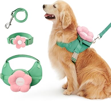 VETRESKA Flora Dog Harness, Leash and Collar Set, No Pull Dog Vest Harness for Walking and Training, Adjustable, Easy Control and Soft Padded Pet Harness and Backpack for Small Medium Large Dogs, L