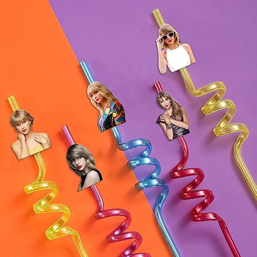 Miniatura 5 de 24 popotes de plástico reutilizables con temática de Tay-lor con 2 cepillos de limpieza, decoraciones de fiesta de cumpleaños de Taylor para niños,
