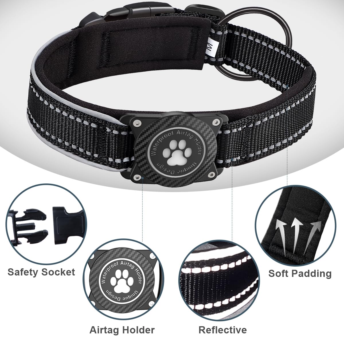 Ytanest Waterproof Airtag Dog Collar, Dog Collar with Apple Air Tag Holder - Image 4