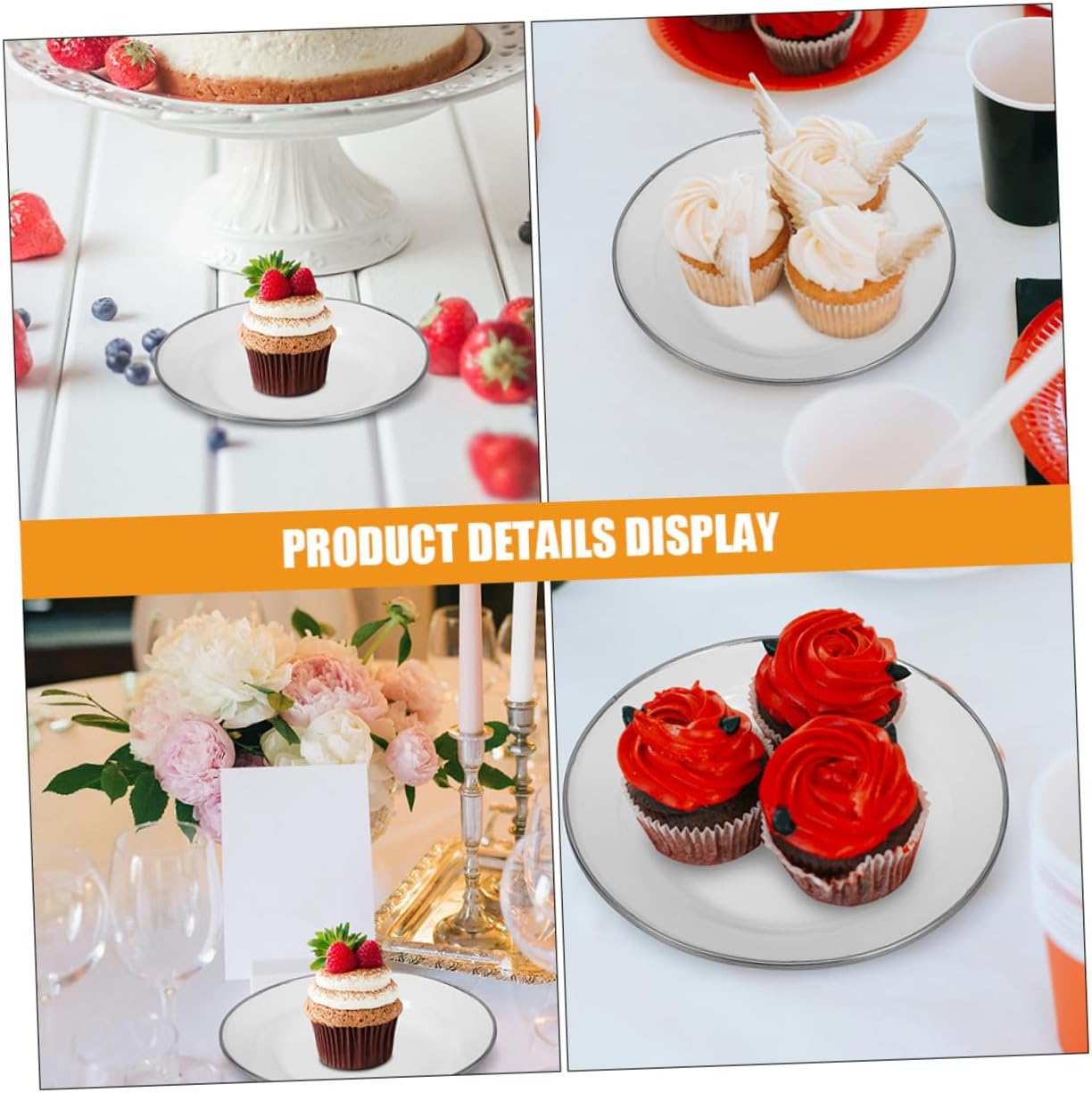 4pcs White Thickened Vintage Enamel Plates 22cm Small Food Serving Plates Reusable Rustic Snack and Fruit Appetizer Dishes for Camping and Restaurant Use