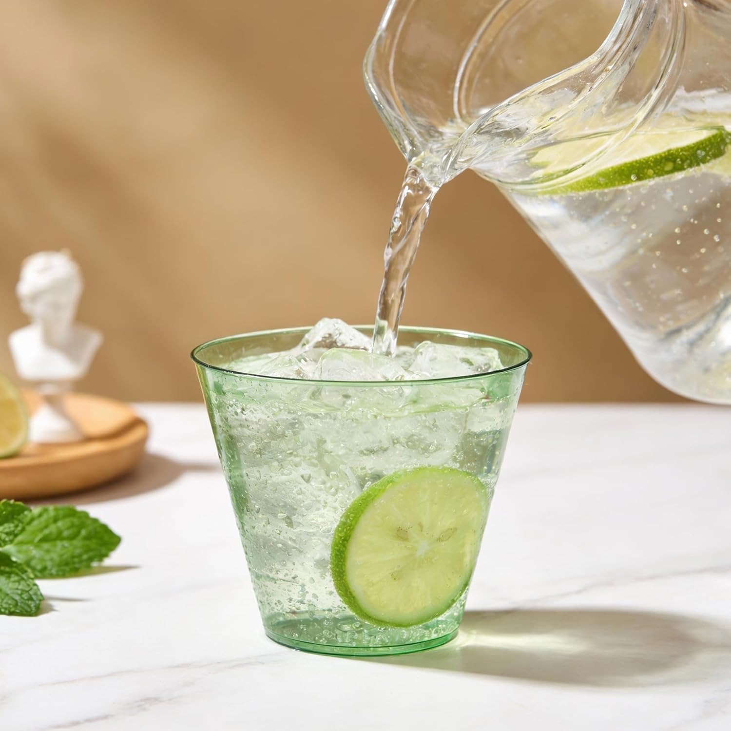 N9R 200PCS 9 oz Sage Green Plastic Cups for Cold Beverages, Disposable Plastic Cups Tumblers, Heavy Duty Cocktail Cup for Parties, Weedings, Events and Gatherings