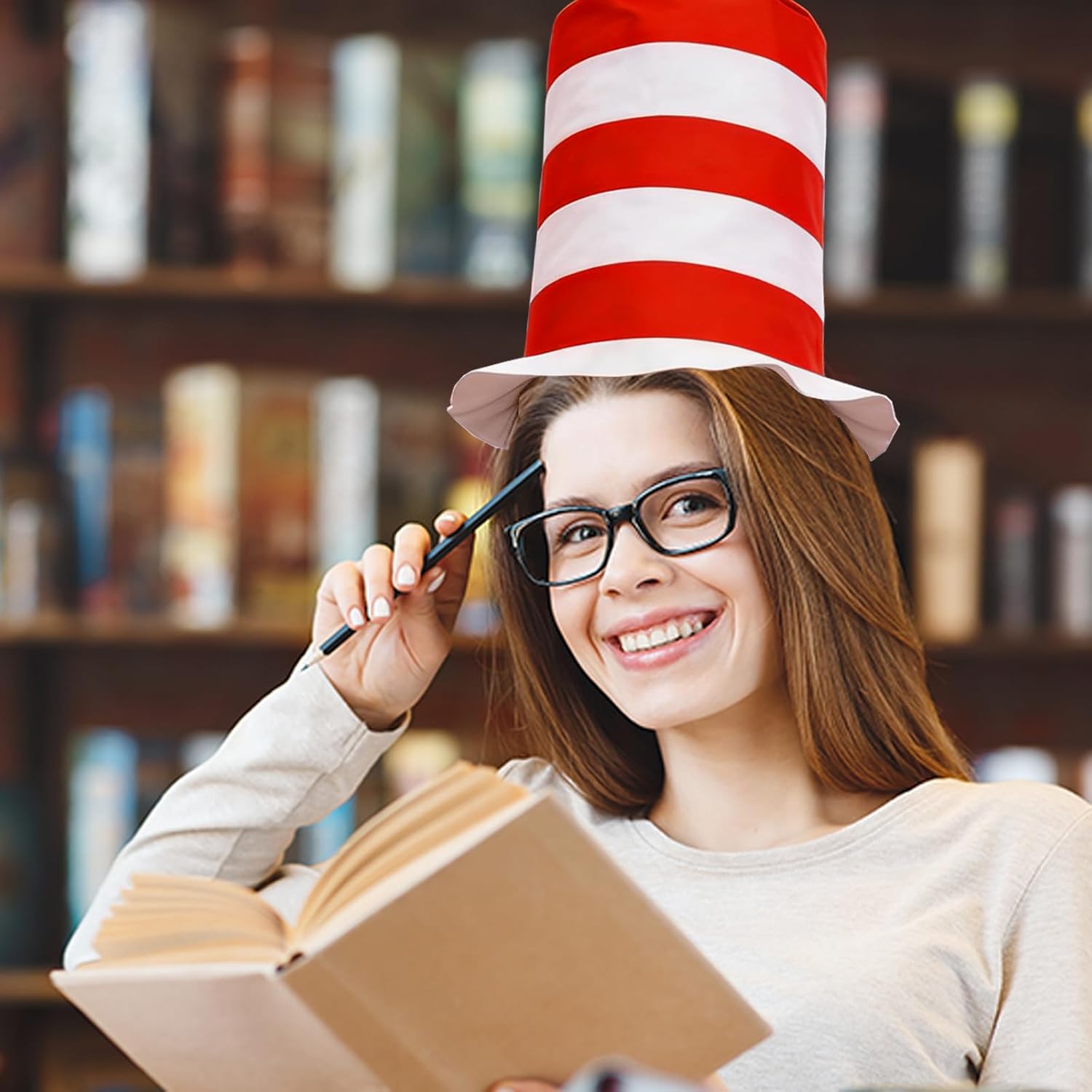 Red and White Striped Stovepipe Top Hat for Adult Women