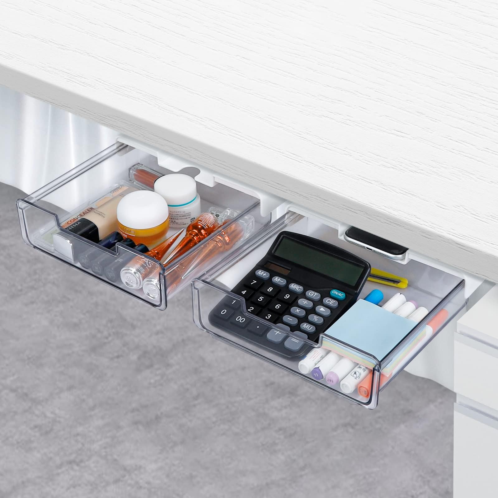 2 Pièces Tiroir sous Bureau, Organisateur de Bureau Caché AutoAdhésif, Boîte Rangement