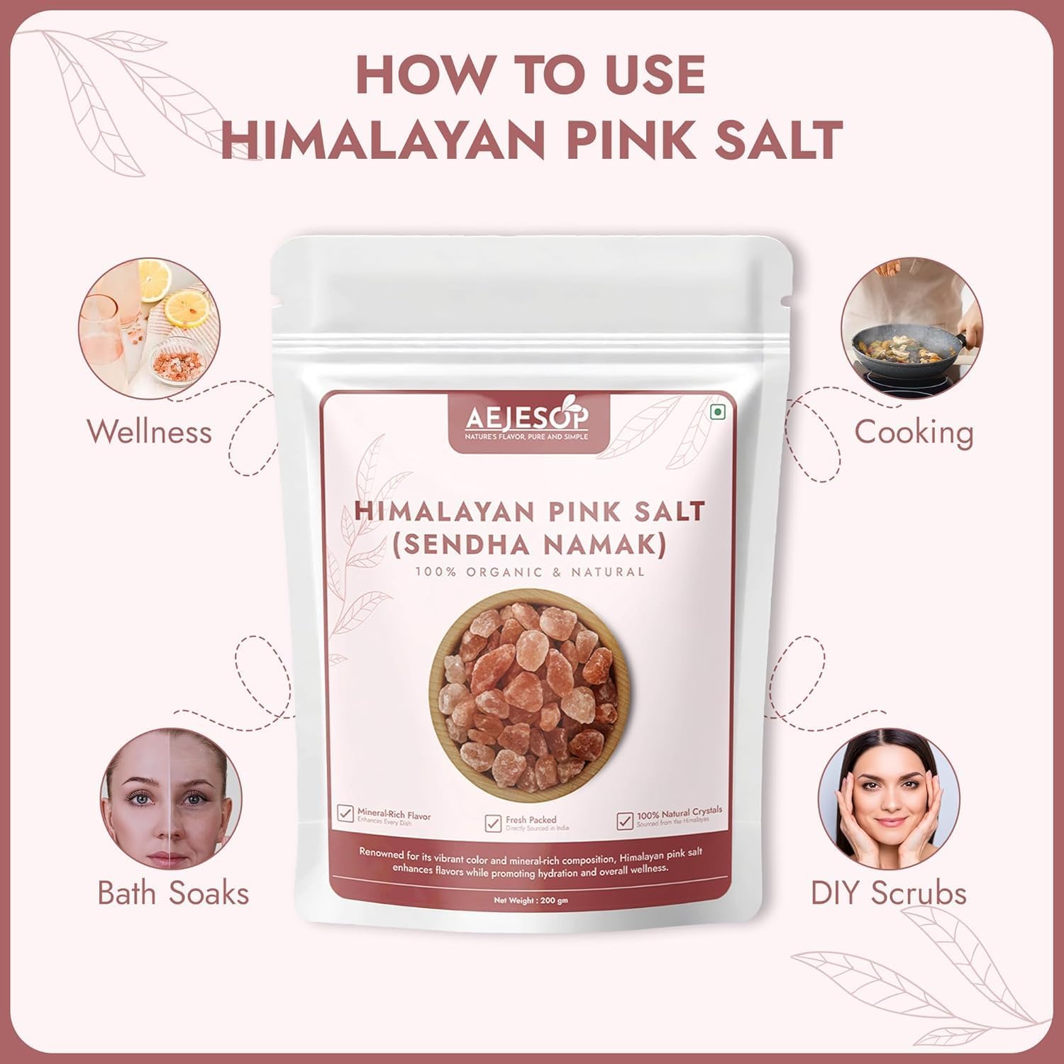 AEJESOP Himalayan Salt Crystals Rough Healing Stones 1" Large Natural Raw Rocks for Tumbling, Cabbing, Decoration, Wicca & Reiki, 0.5 lb