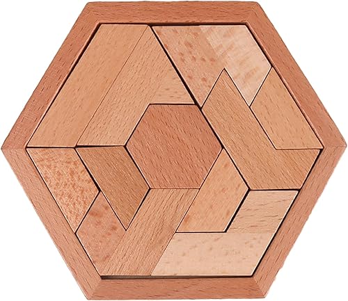 Rompecabezas hexagonal de madera para niños con forma de bloque de cerebro, rompecabezas de bloques de madera, rompecabezas geométricos Tangram,