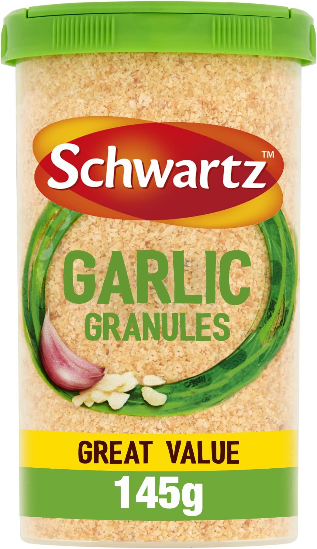 Schwartz Garlic Granules Drum 145 G | Ground from Whole Dried Cloves | Full-bodied Flavour and Aroma | Rich & Flavourful Taste | Perfect for Bolognese, Pasta Sauces, Pizza & Stir Fry