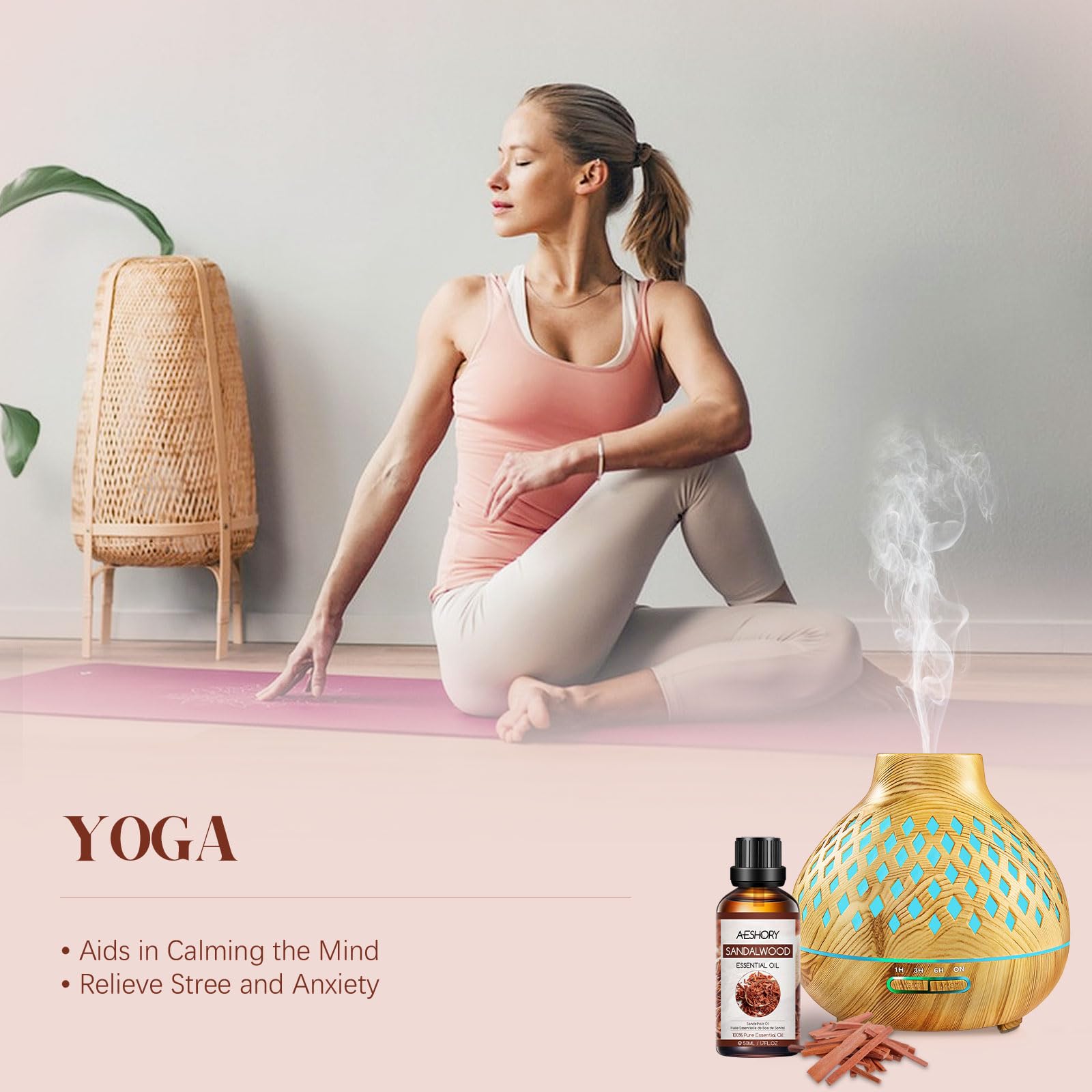 AESHORY Aceite Esencial de Sándalo 50ML, Natural Aceite de Aromaterapia de Sándalo, Aceites de Fragancia Premium para Humidificador Difusor, Masaje, Baño, Cuidado la Piel, Relajación y Calma