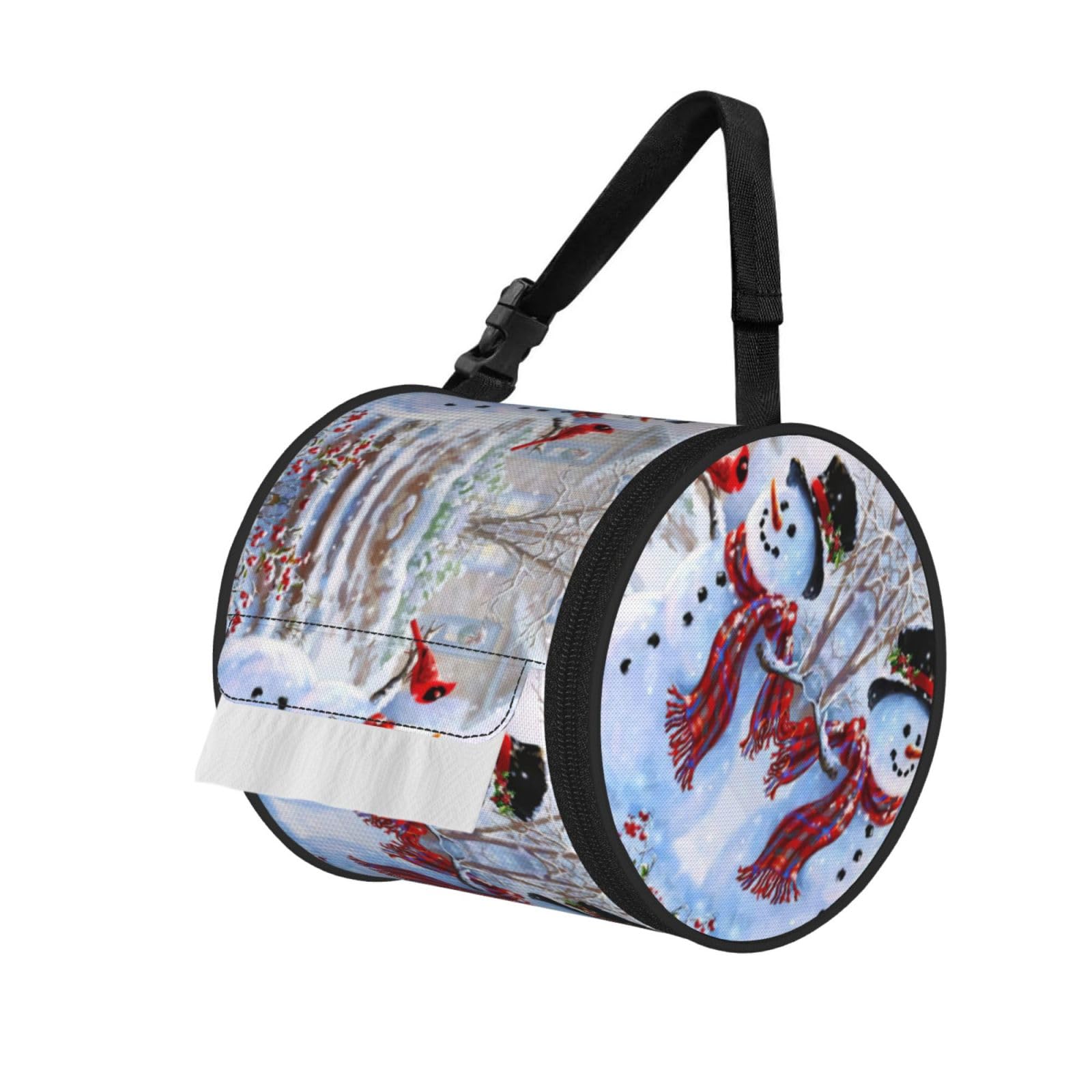 Merry Christmas Snow Man And Birds Print Fashion Tissues Organizer Box, Hanging Tissue Holder For Purse Coins For Car Office Daily Outing