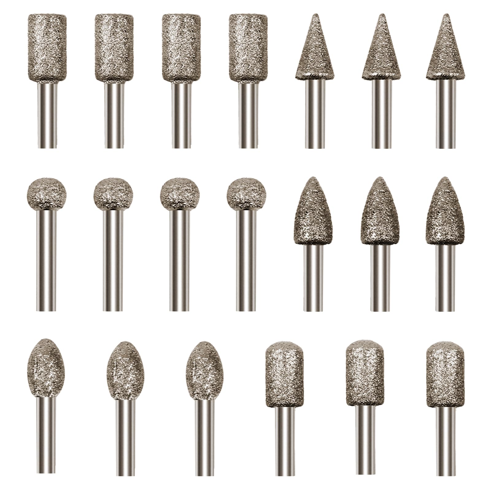 Diamond Drill Grinding Bit Set, 20PCS Polishing Kits Rotary Tool Accessories with 1/8 Inch Shank for Carving, Engraving, Grinding, Polishing Stone,