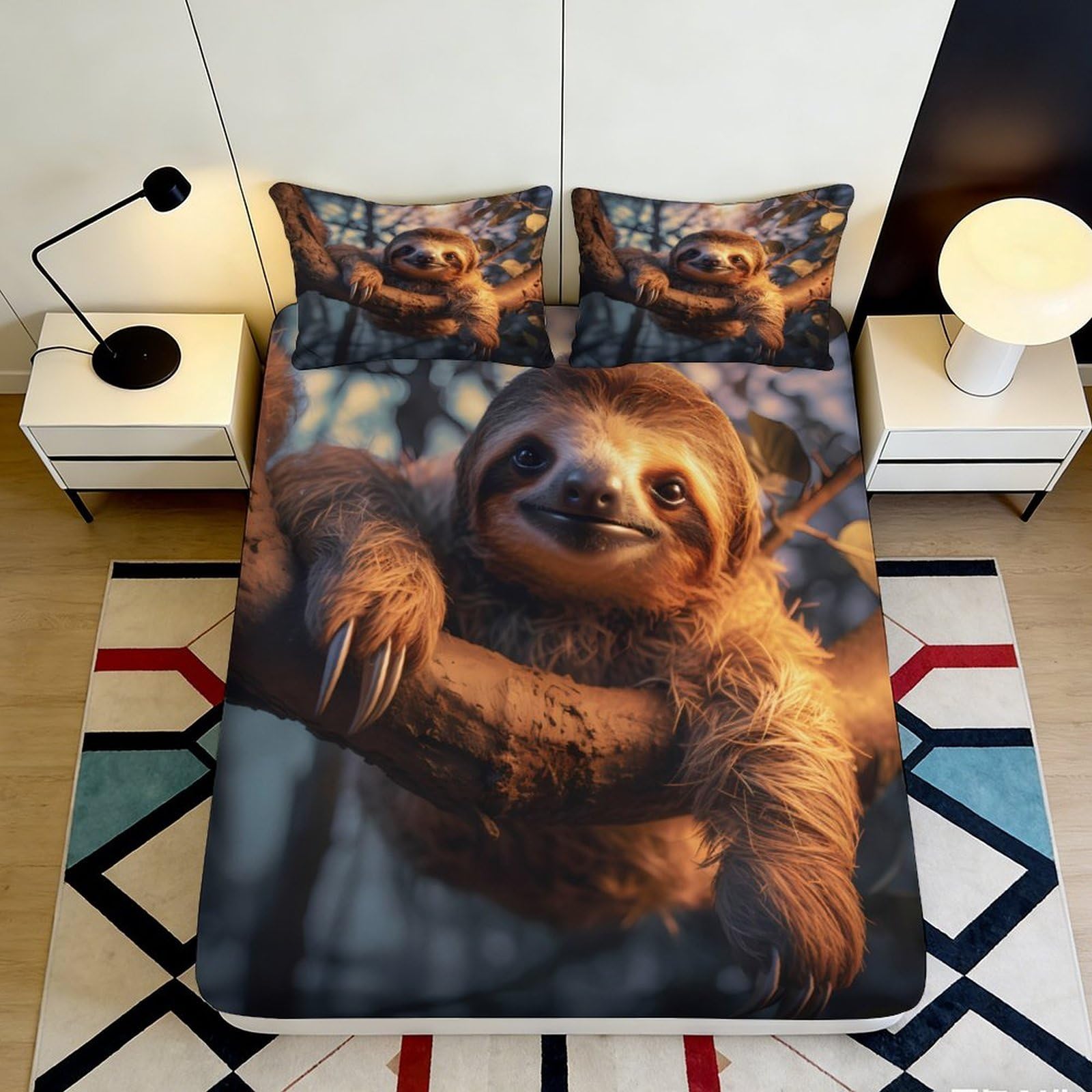 K1r3d9e5 Style-3 3D Printed Sloth Forest Fitted Sheet Microfiber Soft Breathable Tree Branch Bed Cover For Bedroom Dorm Decor 90X200x25cm