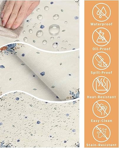 Miniatura 6 de Mantel de calabaza azul naranja y blanco impermeable para mantel redondo, rectangular, ovalado, cuadrado, 60 x 84 pulgadas, mantel decorativo para