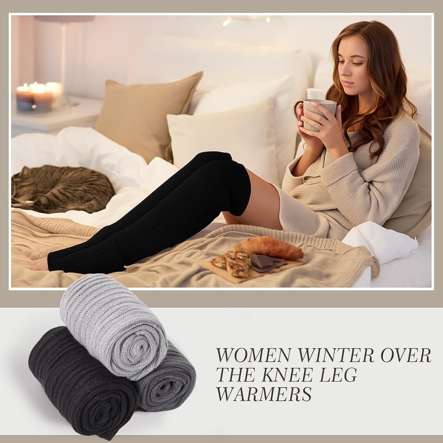 Geyoga 1/3 Pair Fleece Leg Warmers 24inch Long over Knee Leg Warmers Socks for Girls Women Winter Warmth 80s Y2k Accessory - Image 6