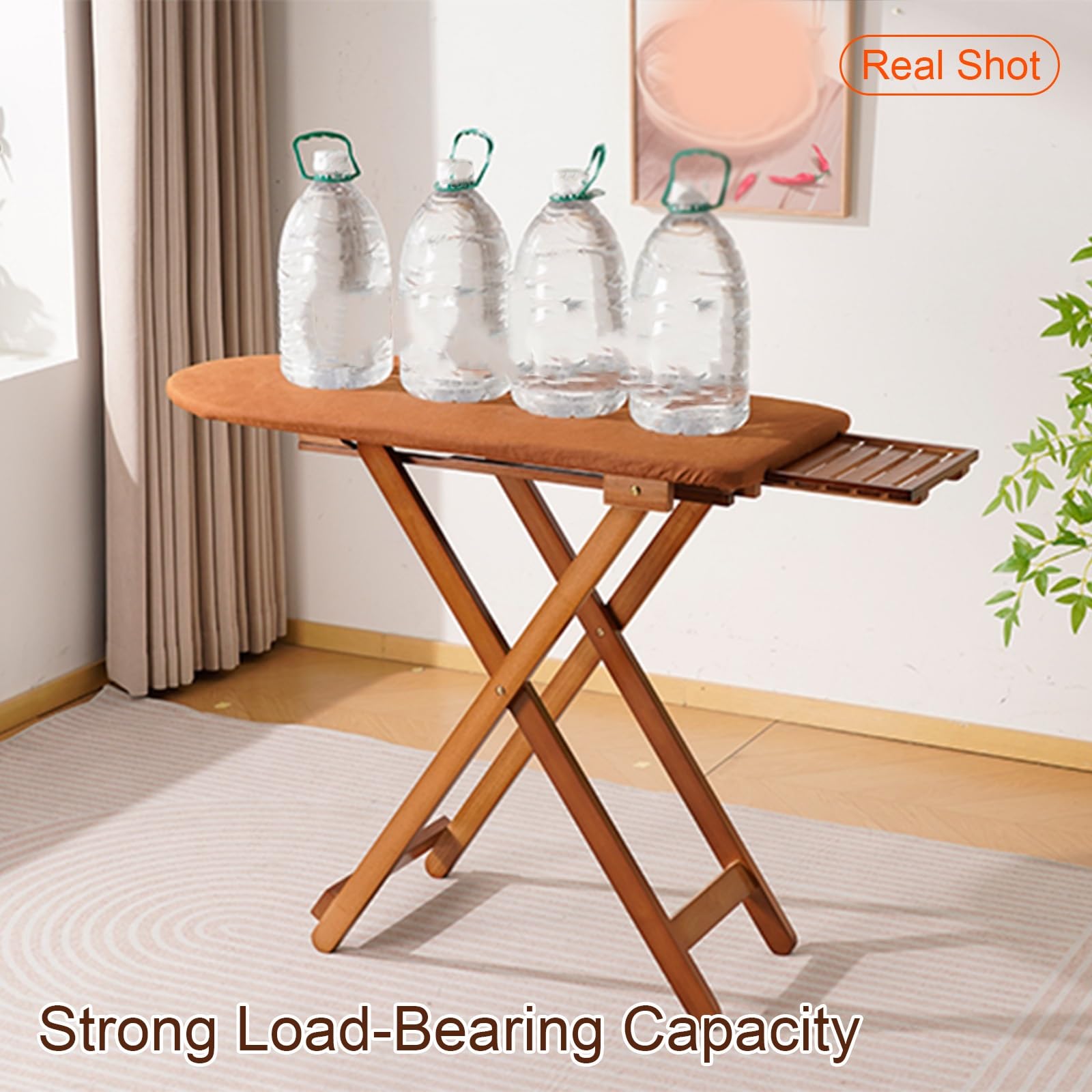 Tabla de Planchar Plegable Extragrande de Madera Maciza, Extra Ancha Mesa Planchar con Soporte de Hierro Extraíble y 3 Alturas Ajustables