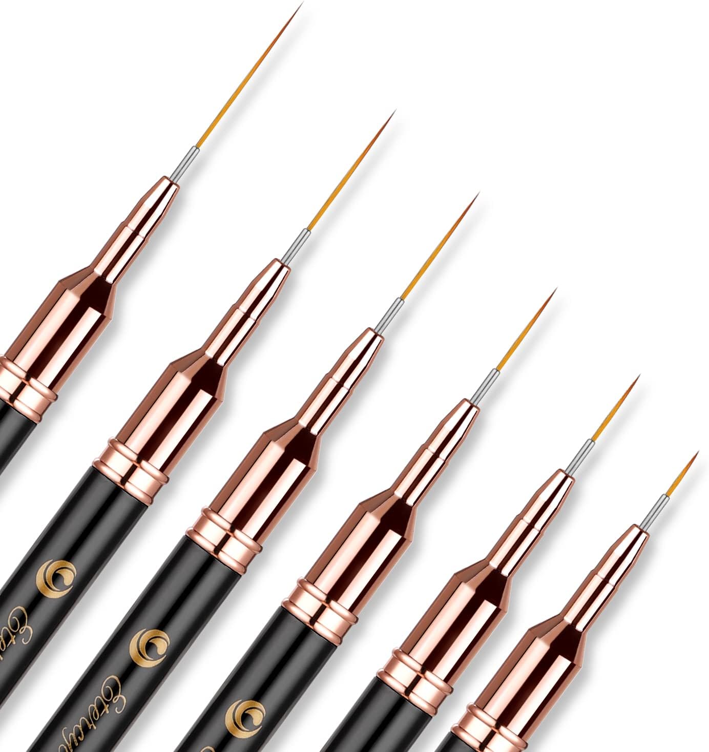 EtercycleNail Art Liner Brushes, 6pcs Striping Nail Gel Polish Painting Brush Set, Thin Nail Art Dotting Drawing Pen (5/7/9/11/15/25mm)