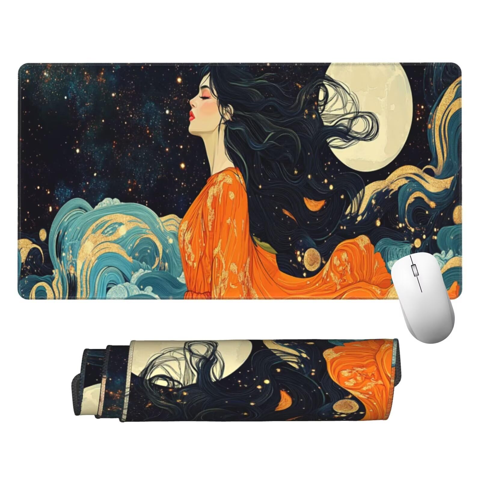 Żółta podkładka pod mysz XXL Beauty mata na biurko 1600 x 800 x 3 mm zmywalna podkładka do gier na laptopa, z antypoślizgową gumową podstawą do gier, PC, pracowników biurowych Y491