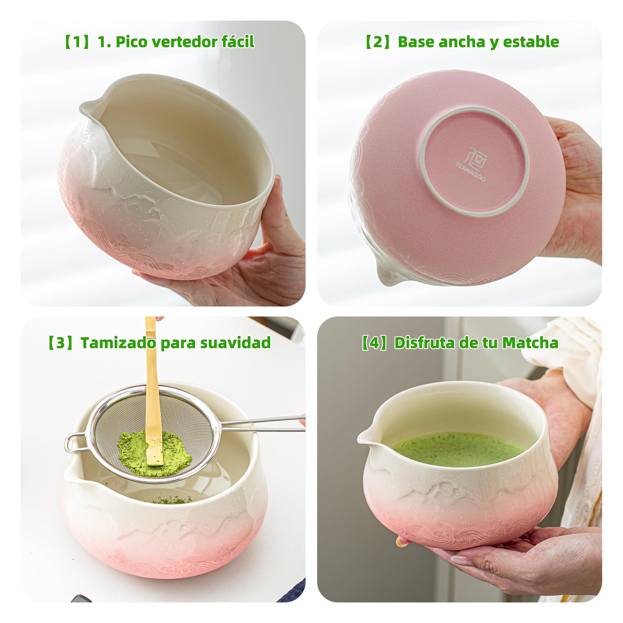TEANAGOO Te Matcha Kit, Matcha Kit 7 piezas de Batidor con Pico Vertedor, Set de Regalo de Matcha para la Ceremonia del Té, juego de té matcha para hacer café con leche(Gradiente Rosa)